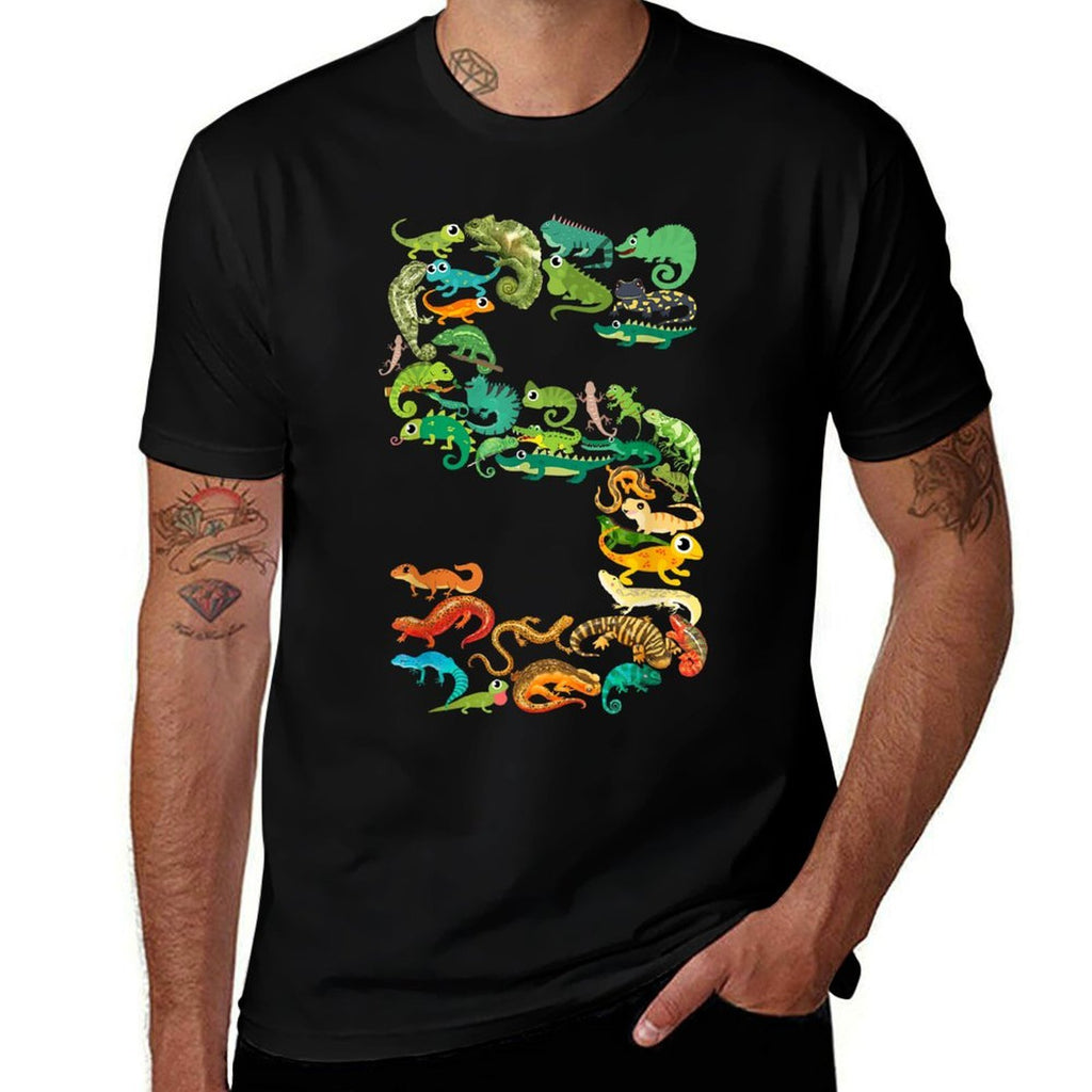 Kids 5th Birthday Reptiles Lizards Themed 5 Year Old Boys  Trendy Pattern T-Shirt