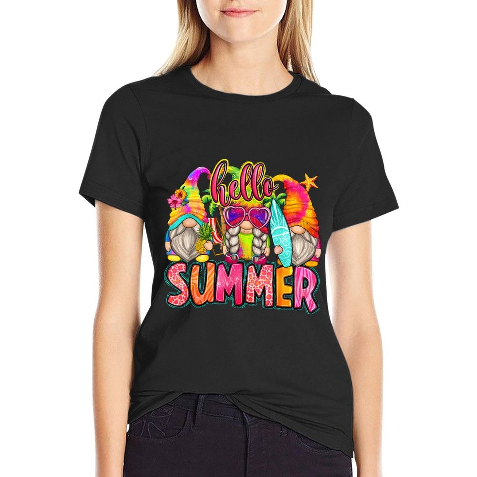 Cute Hello Summer Gnomes Beach Gnomes  Polyester Blend T-Shirt