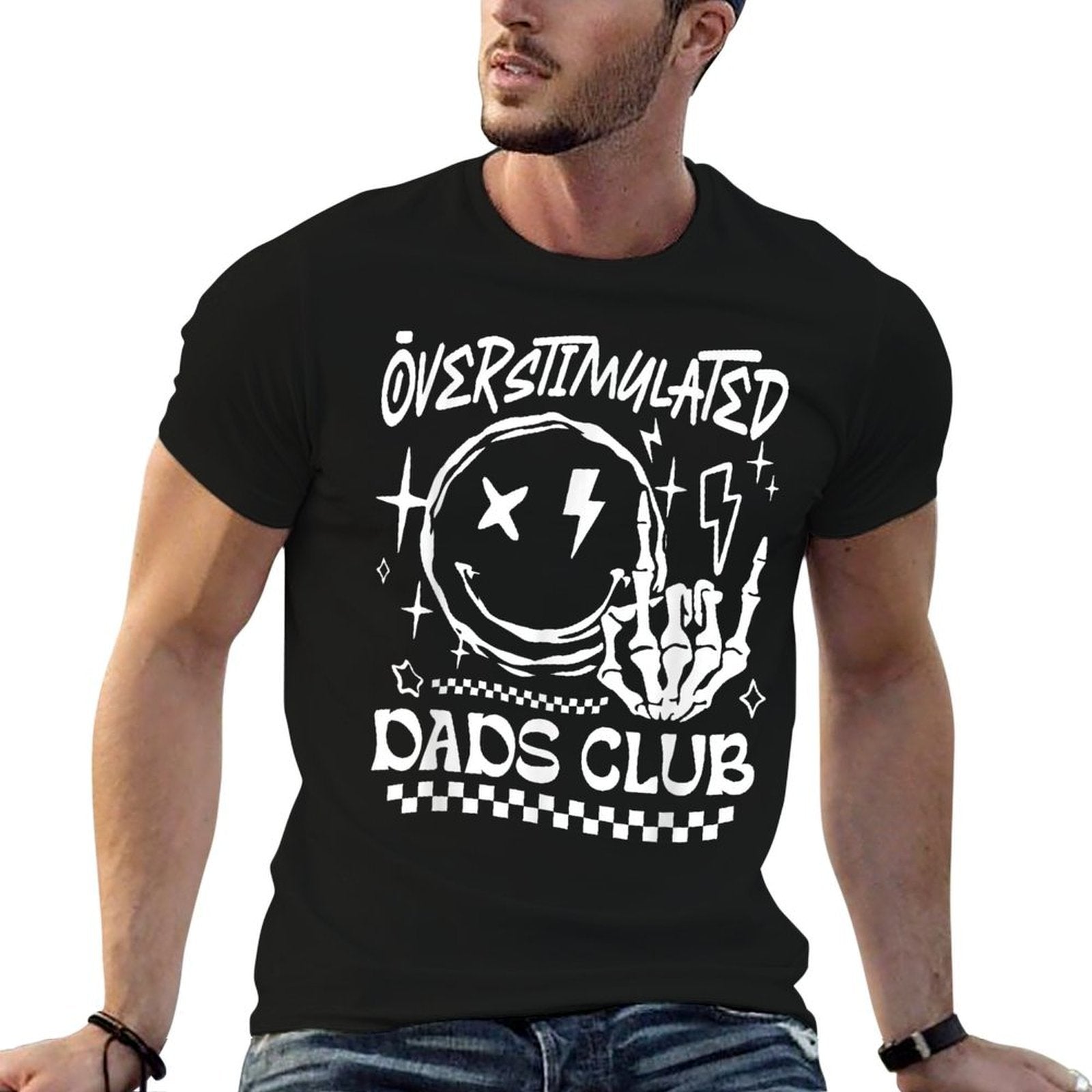 Overstimulated Dads Club Rock Skeleton Cool Dad Fathers Day  Stretchy T-Shirt