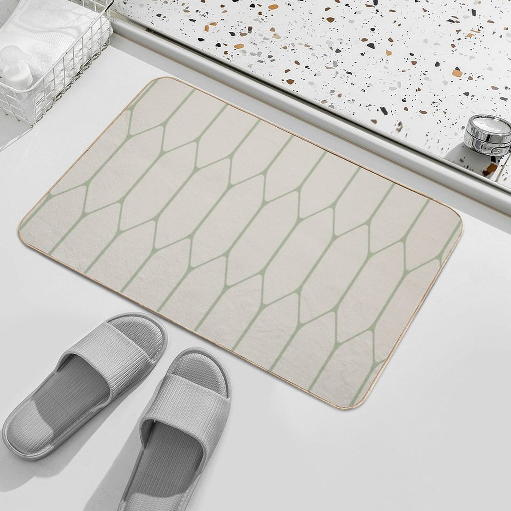 Long Honeycomb Minimalist Geometric Pattern in Beige And Sage Durable Bath Mat