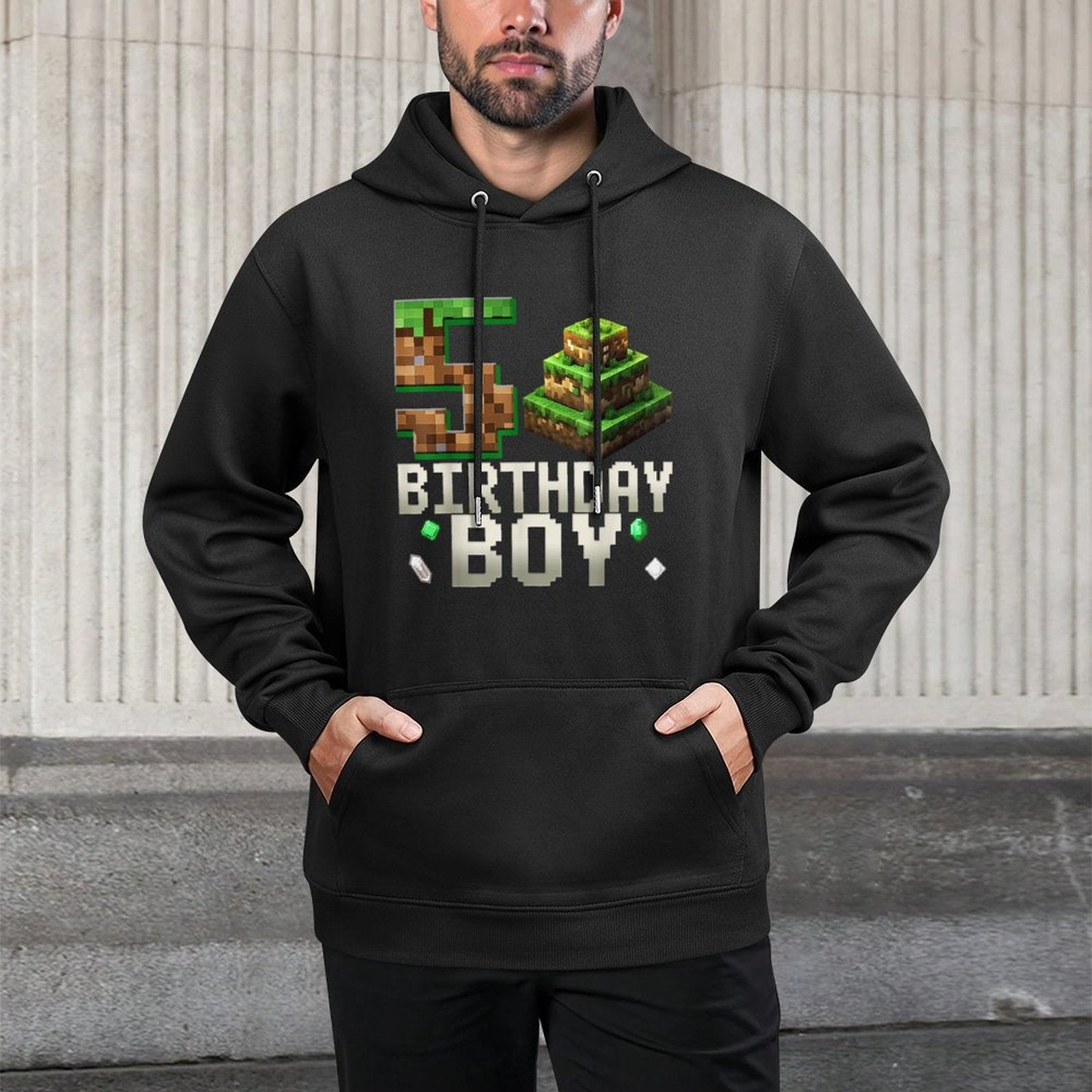 Birthday Boy 5 Kids Pixel Number 5th Birthday Party Customizable Surface Hoodie
