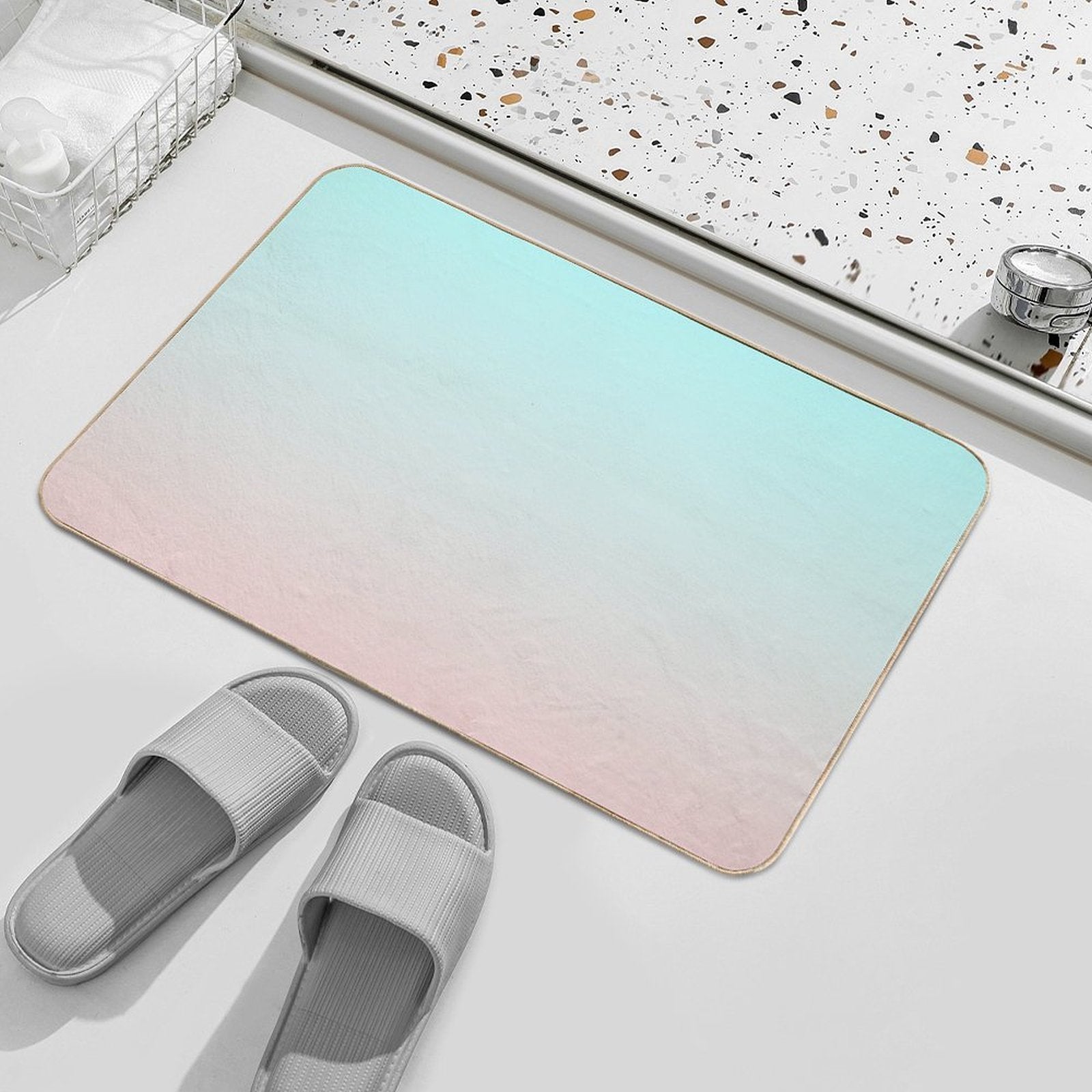 Dreamy Mint to Muted Coral Pastel Ombre  Absorbent Bath Mat