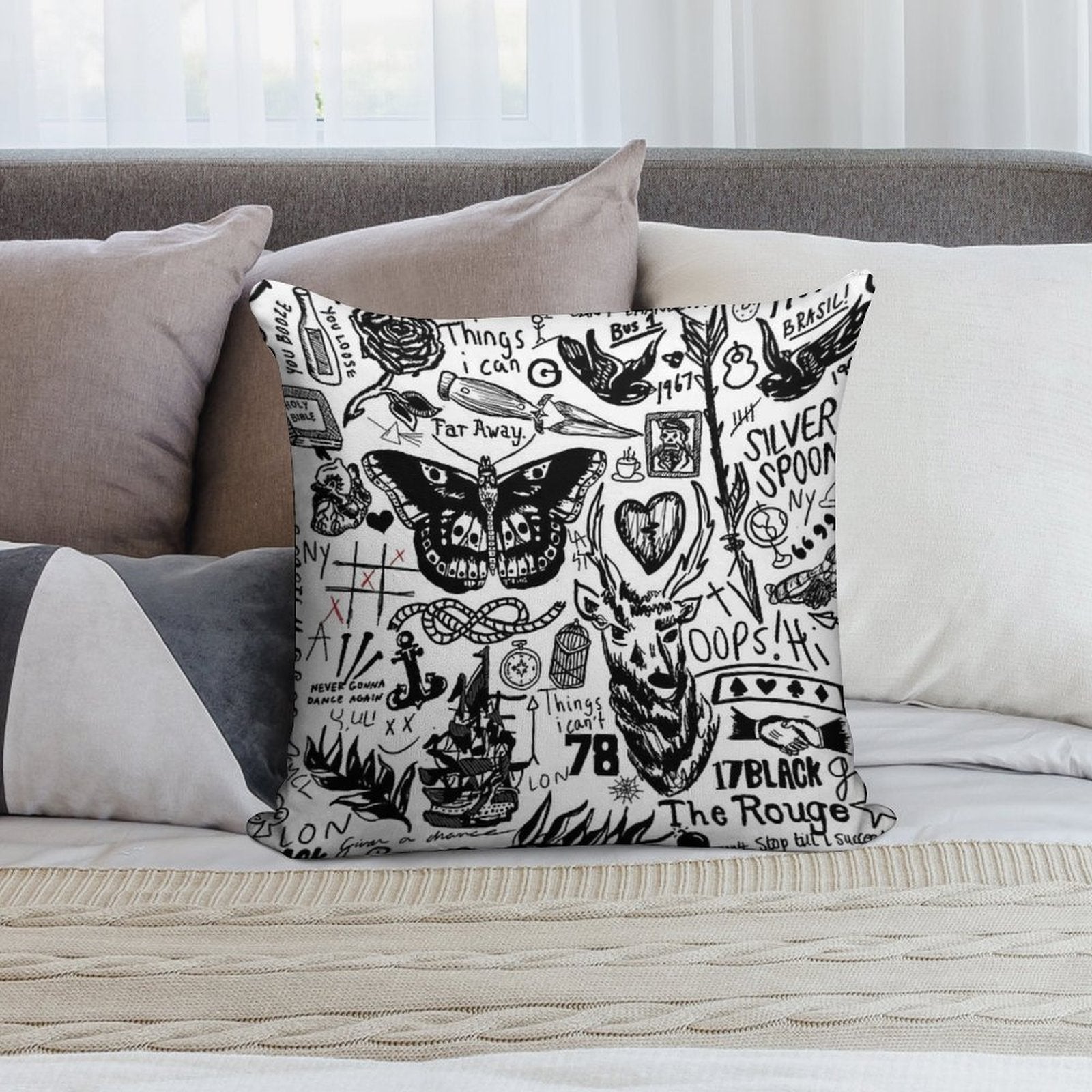 Tattoos Collage Soft Luxury Feel Throw Pillow