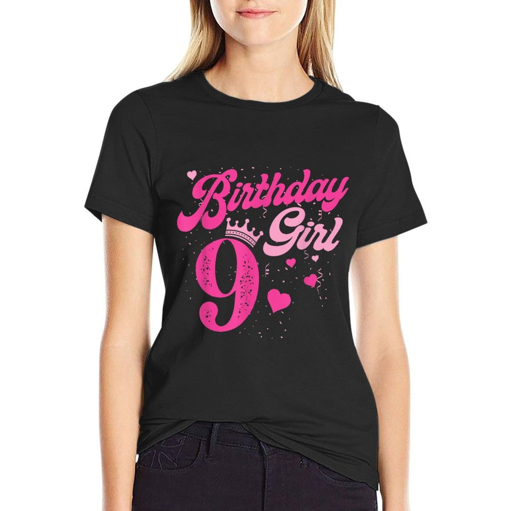 9th Birthday Girl Crown 9 Years Old Bday  Trendy Pattern T-Shirt