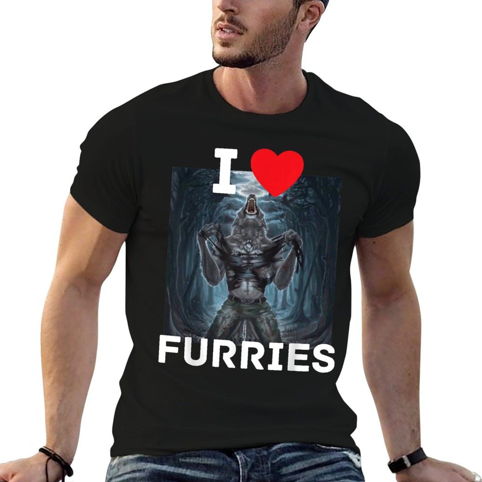 I Heart Furries Funny Cringe Alpha Werewolf Wolf Meme  Graphic-printed T-Shirt