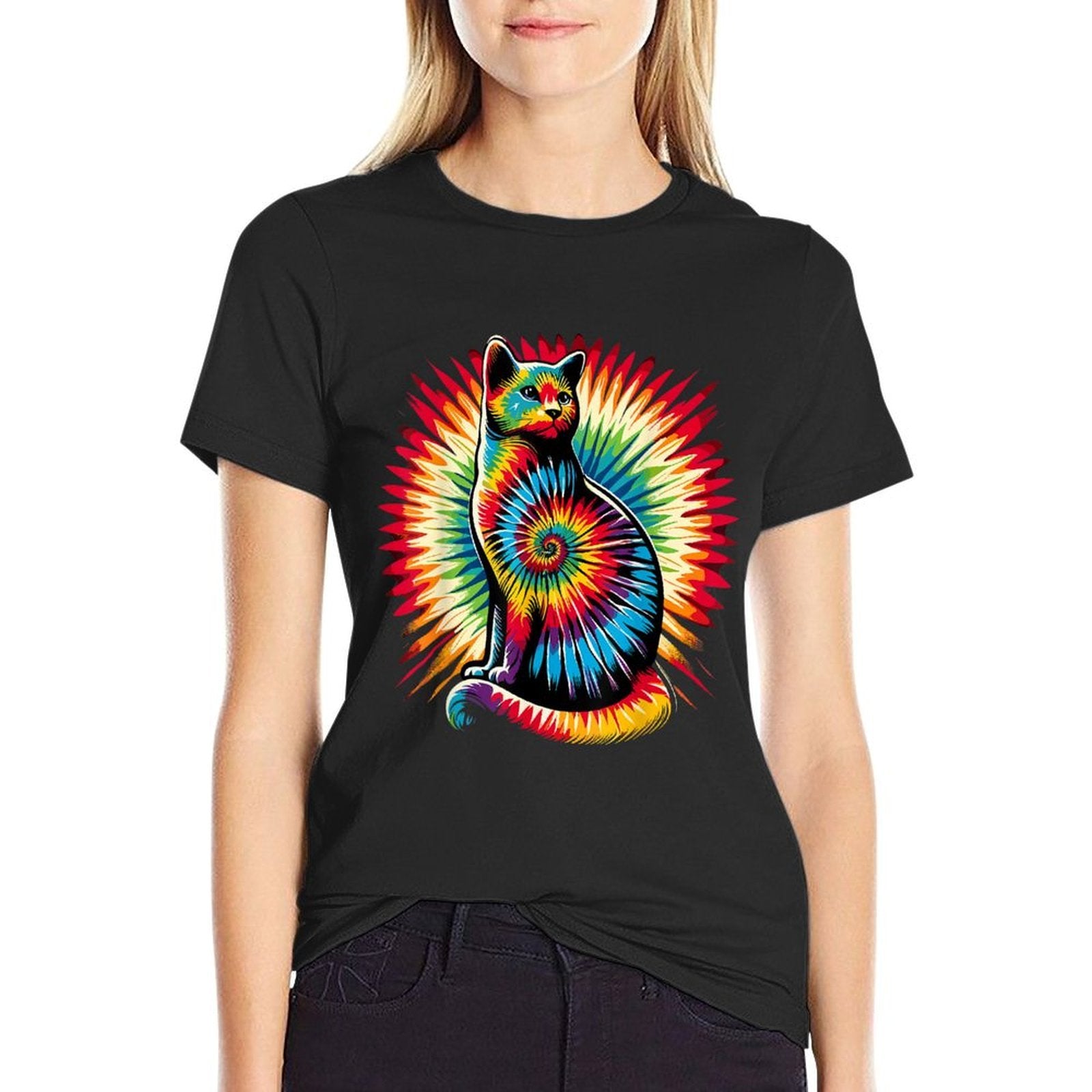 Cute Cat Tie Dye  Tagless Design T-Shirt