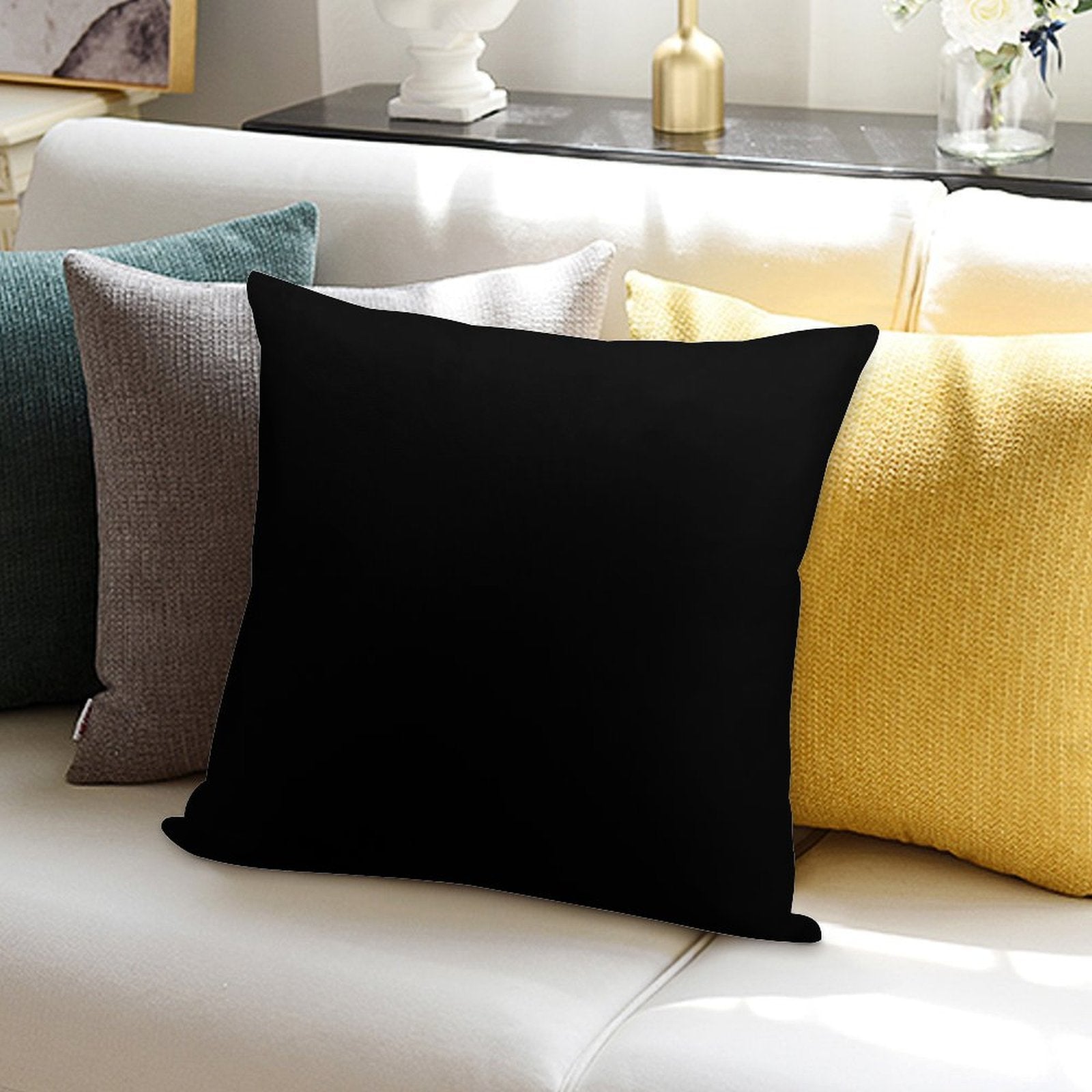 Solid Black Duvet Cover - Noir Bedspread - Plain Skirt, Cushion Socks IPhone Case & Cover , New Style Soft Reinforced Edging Throw Pillow