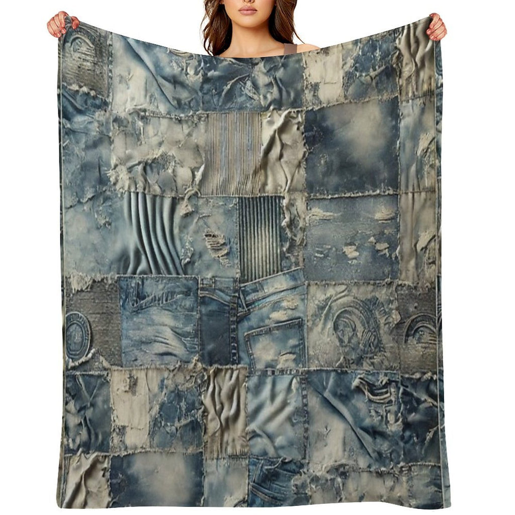 Rustic Denim Patchwork Multi-functional Throw Blanket