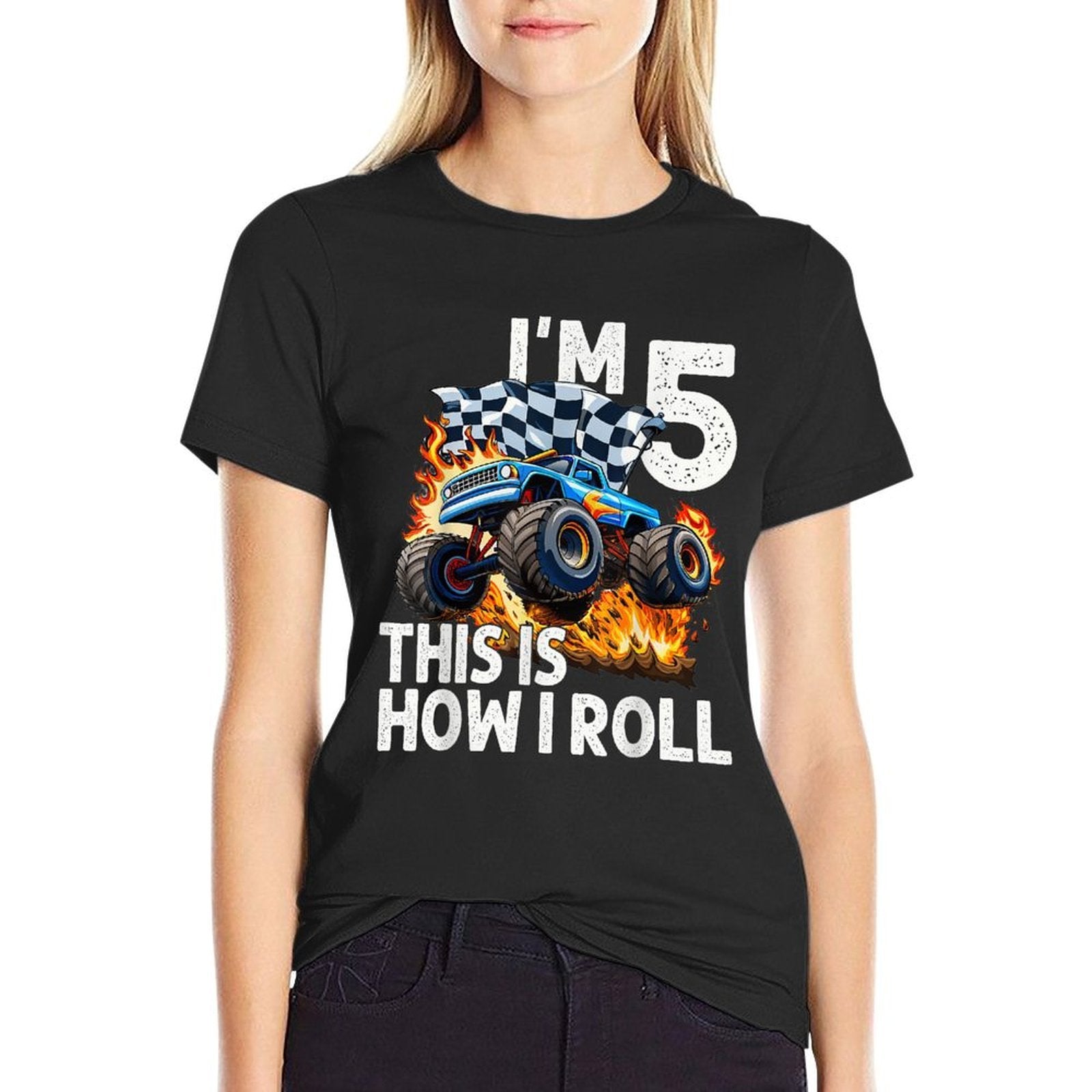 5th Birthday Boys I'm 5 This Is How I Roll Monster Truck Car  Wrinkle-resistant T-Shirt