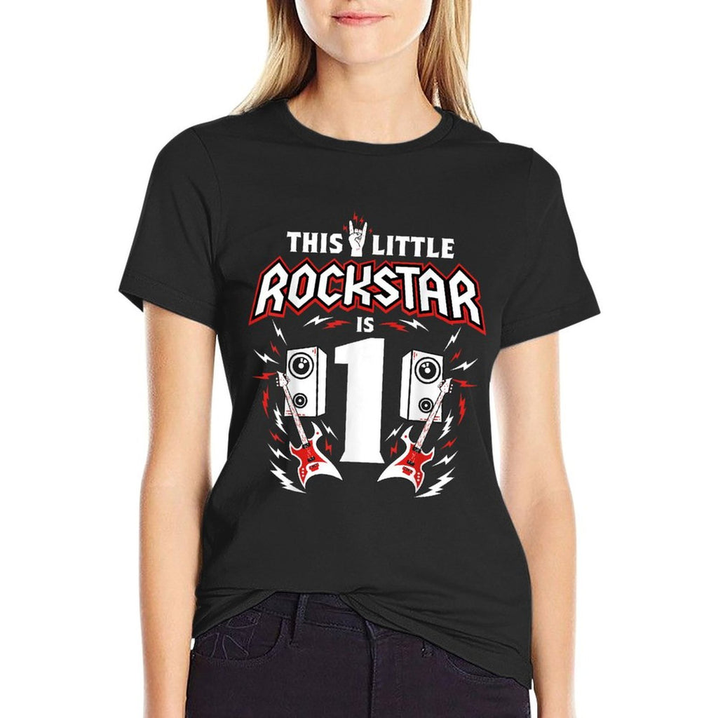 1st Birthday Rock And Roll Star Guitar 1 Year Old B-Day  Summer-ready Fabric T-Shirt