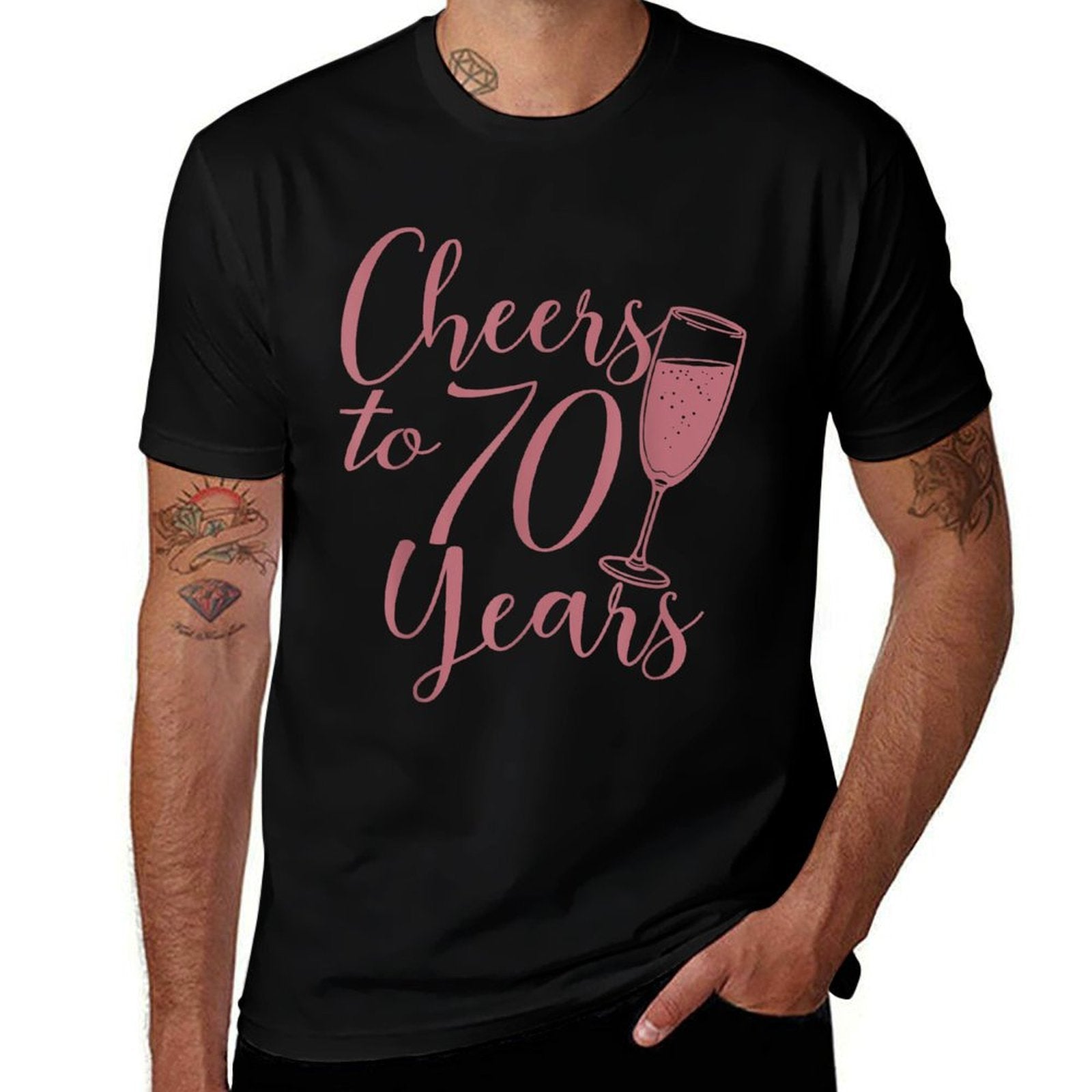 Cheers To 70 Years For Women Her Anniversary 70th Birthday  Ribbed Collar T-Shirt