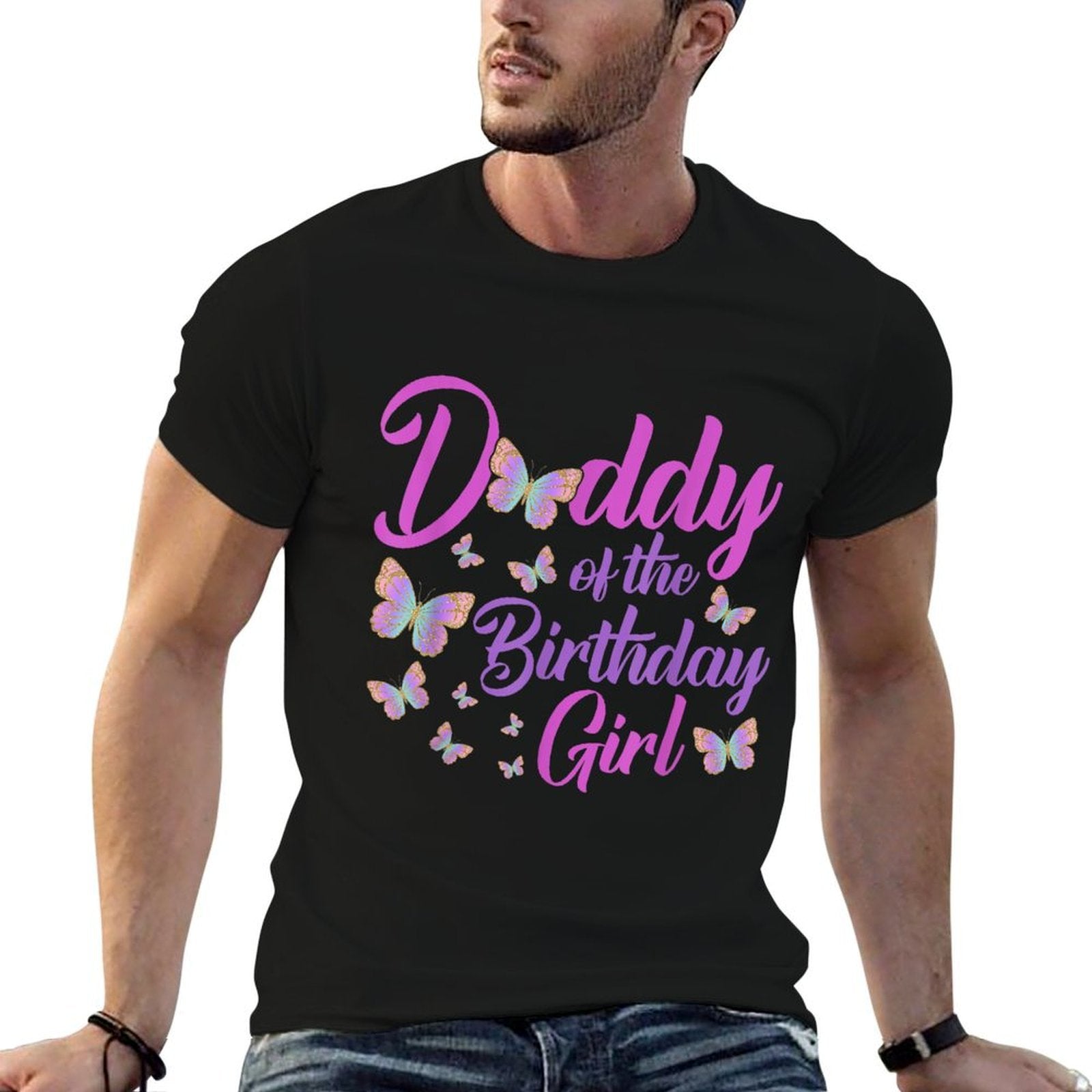 Daddy of The Birthday Girl Butterfly Dad Father 1st  Slim-fit Cut T-Shirt