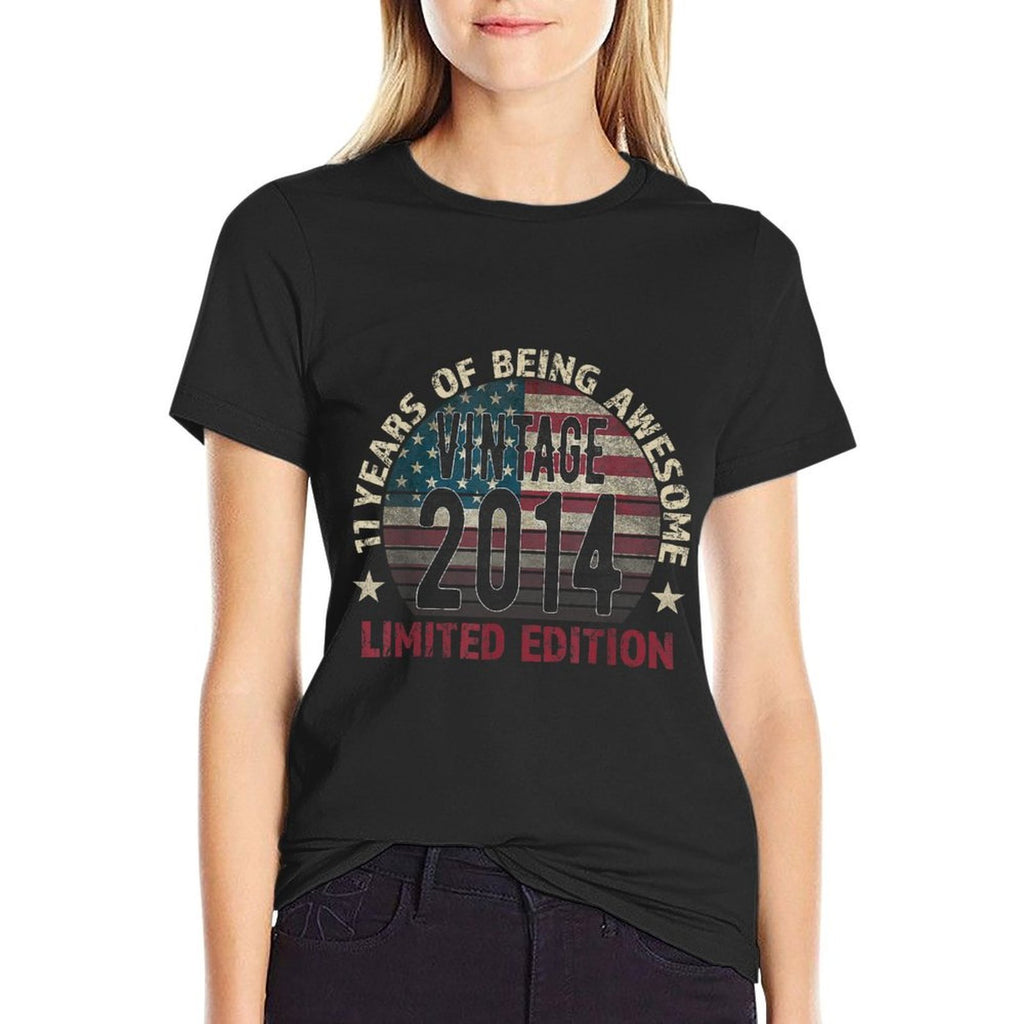 11th Birthday Gift Boy Vintage Born 2014 Turning 11 Year Old  Durable T-Shirt