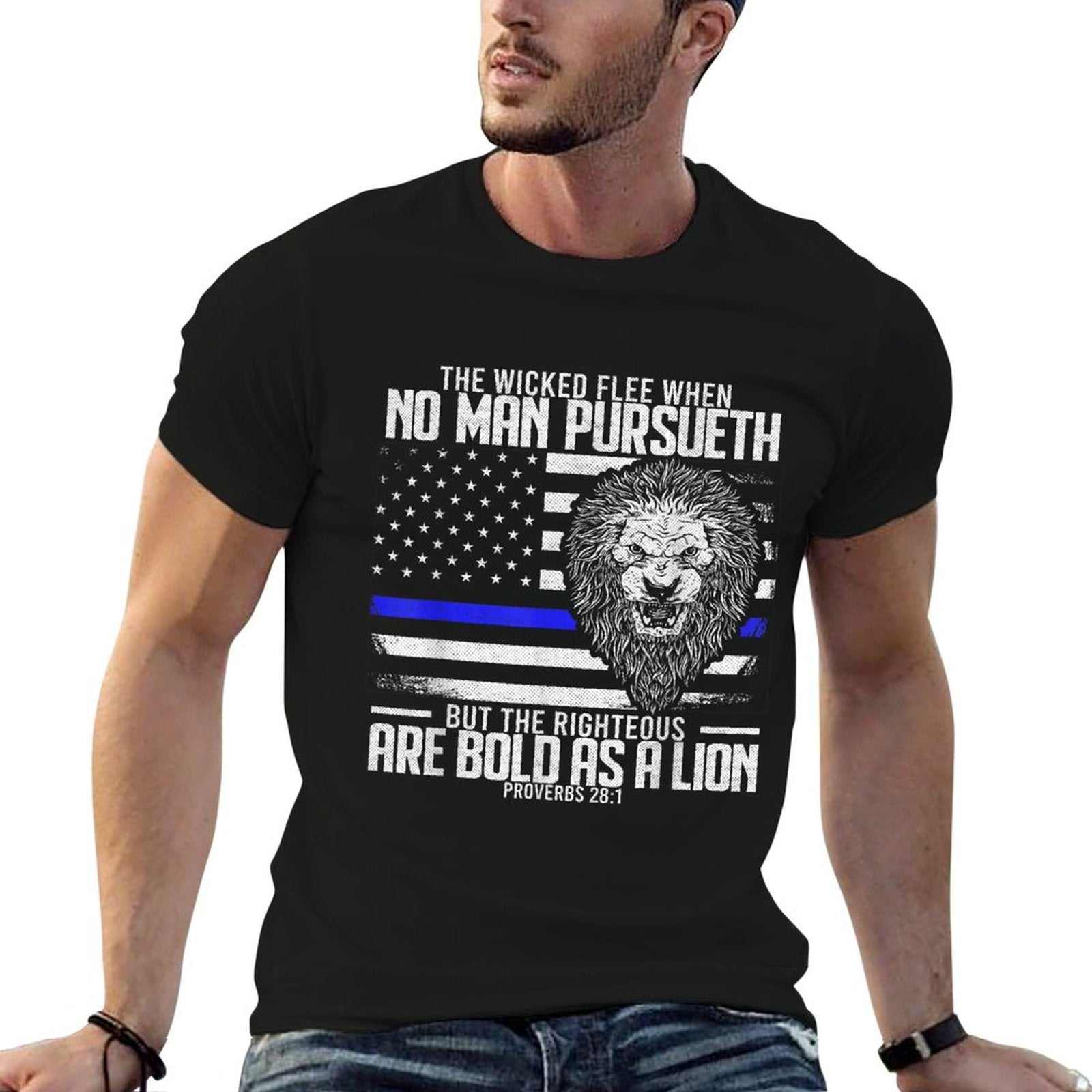 The Wicked Flee When No Man Pursueth Police Thin Blue Line  Heathered Texture T-Shirt