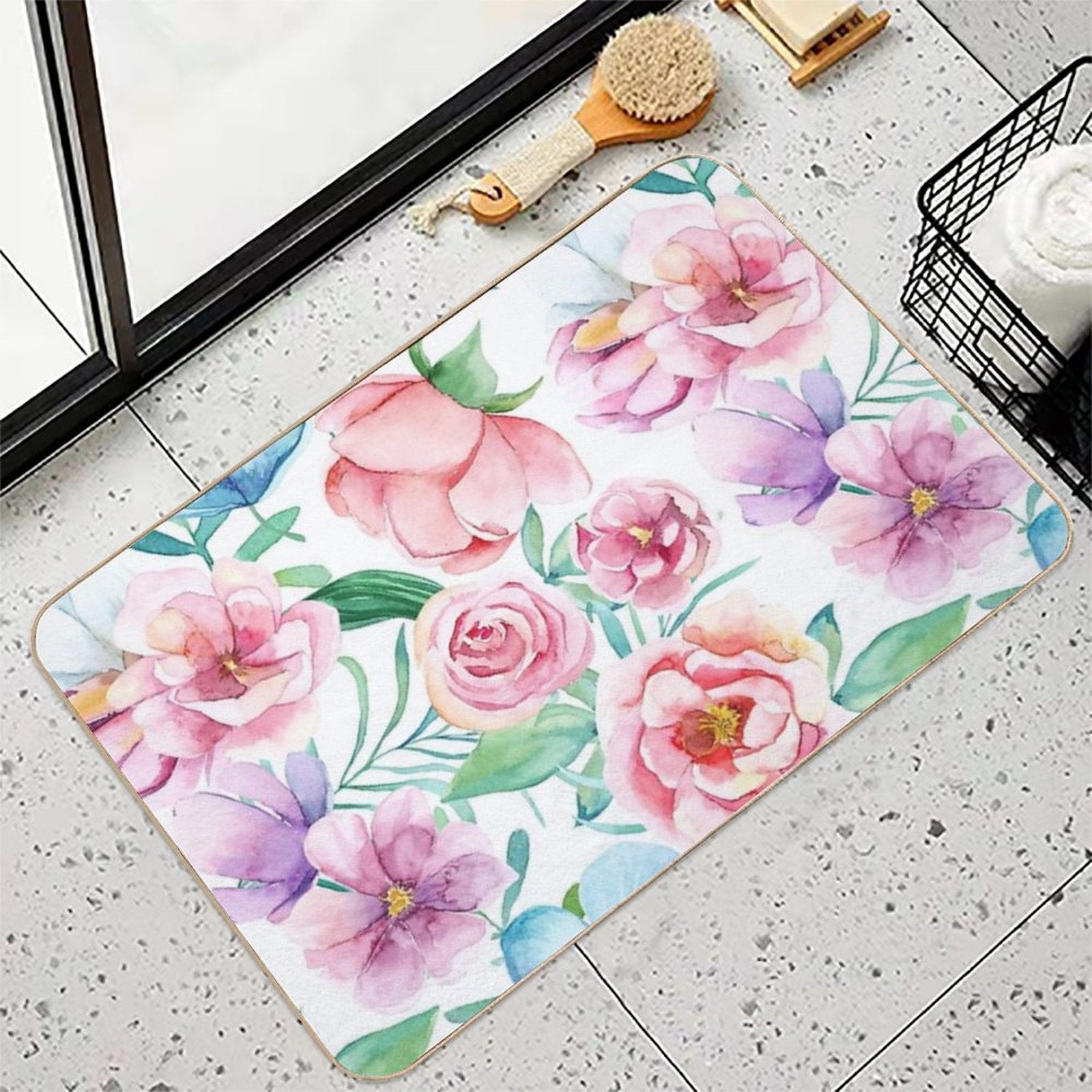Spring Flowers in Watercolor  High-Traffic Bath Mat