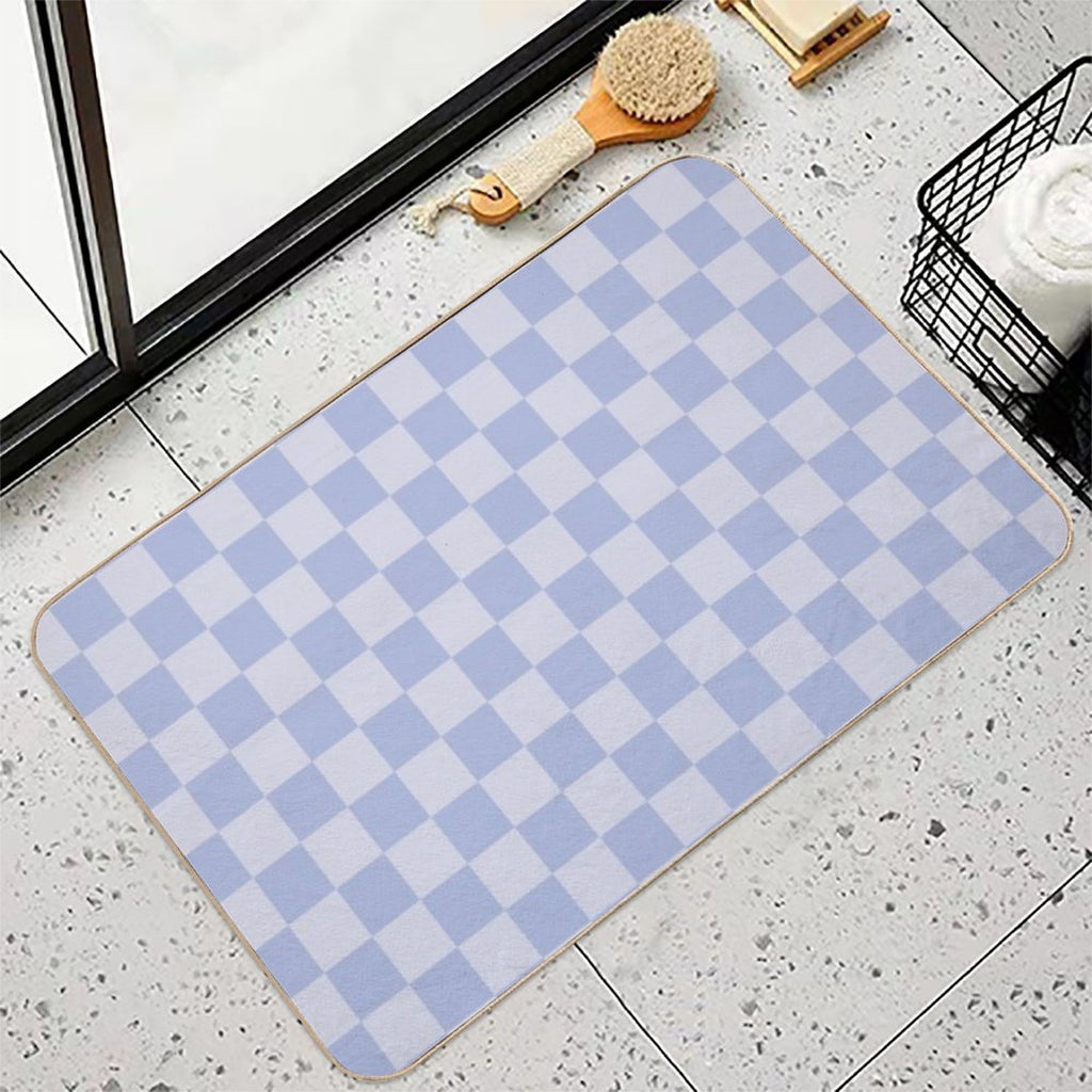 Checkerboard Mini Check Pattern in Double Pale Periwinkle Purple Durable Bath Mat