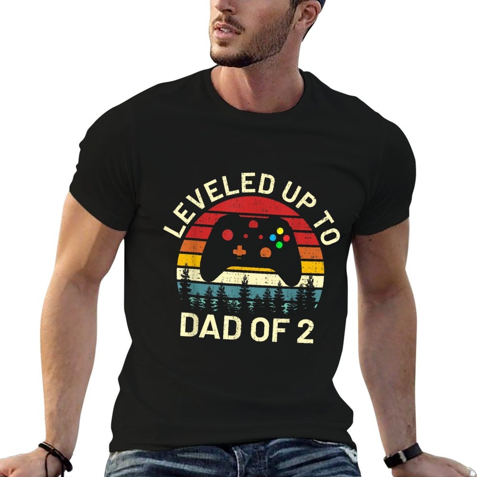 Leveled Up to Dad of 2 Video Gamers Funny Gaming Two Daddy  Polyester Blend T-Shirt