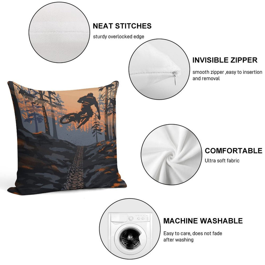 Retro Styled Mountain Biking Dirt Jumper Sunset Soft High-Density Material Throw Pillow