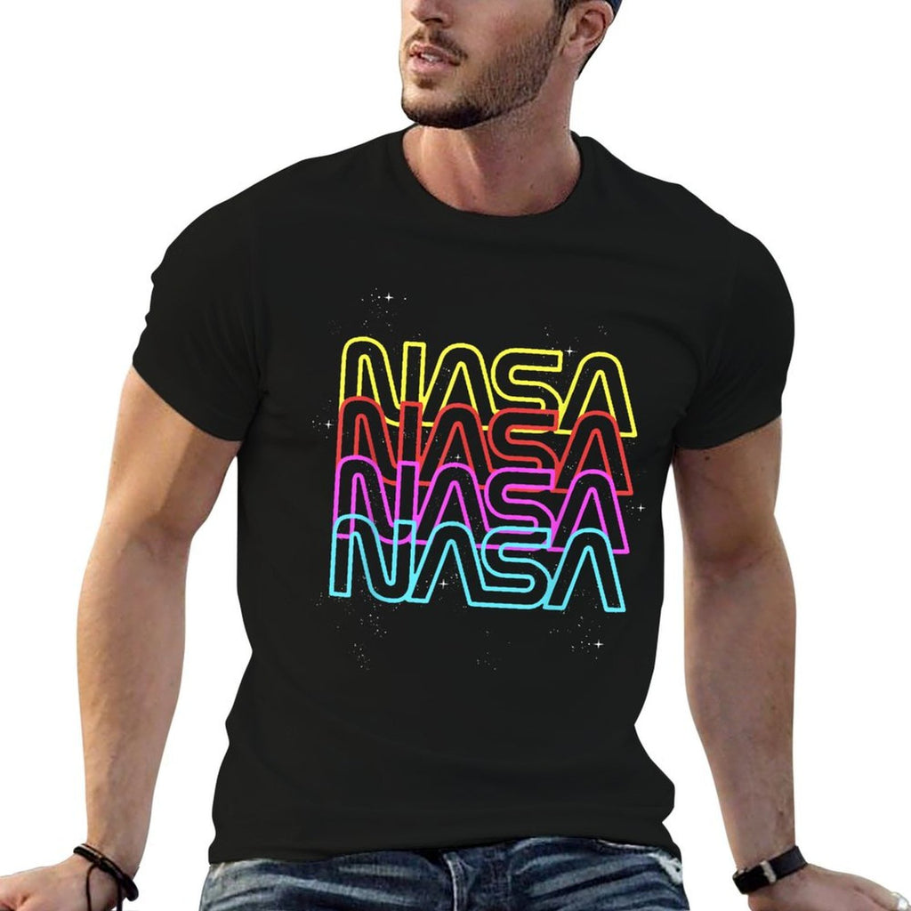 NASA Neon Rainbow Repeat Text Logo  Trendy Pattern T-Shirt