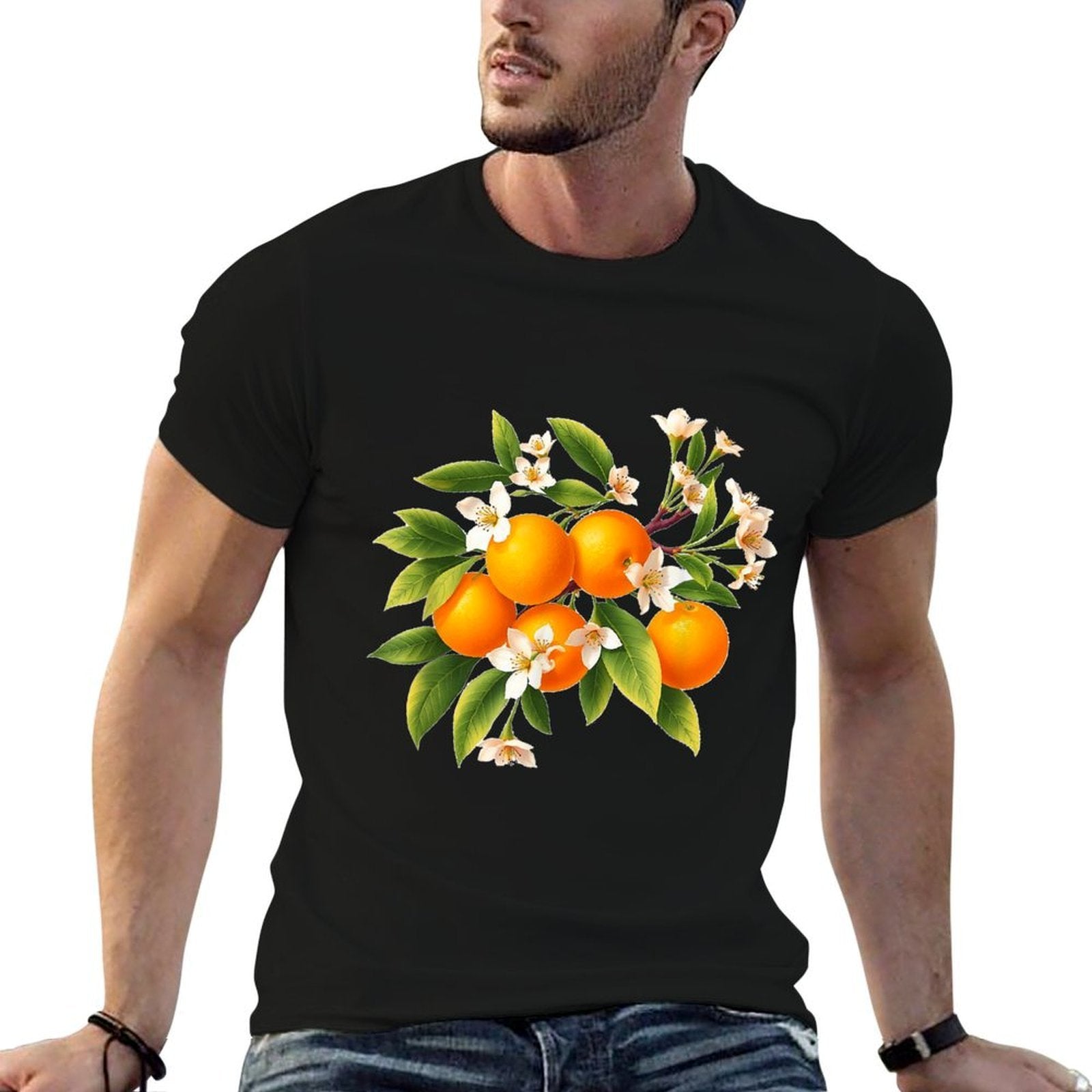 Elegant Orange Blossom Branch - Botanical Fruit Illustration  Tagless Design T-Shirt