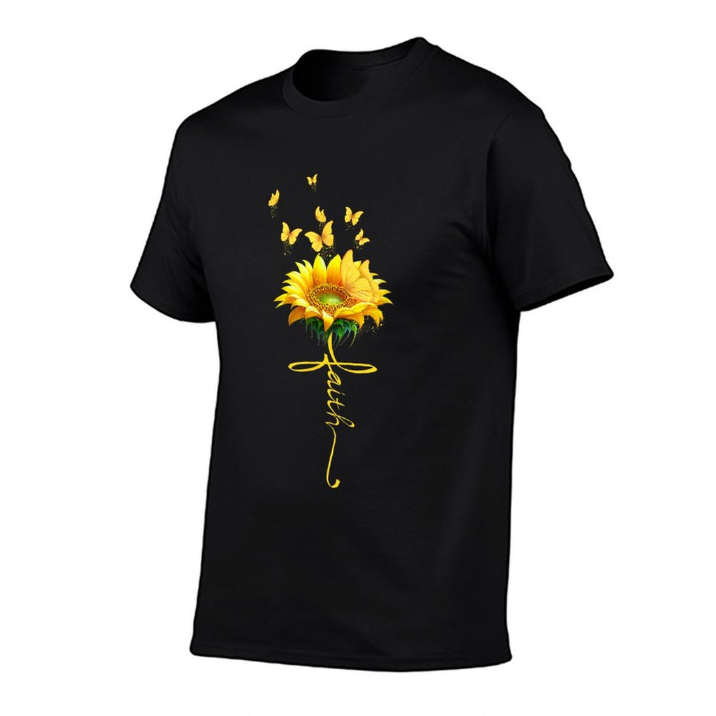 Faith Cross Sunflower Butterflies Flowers Christians  Easy-care T-Shirt
