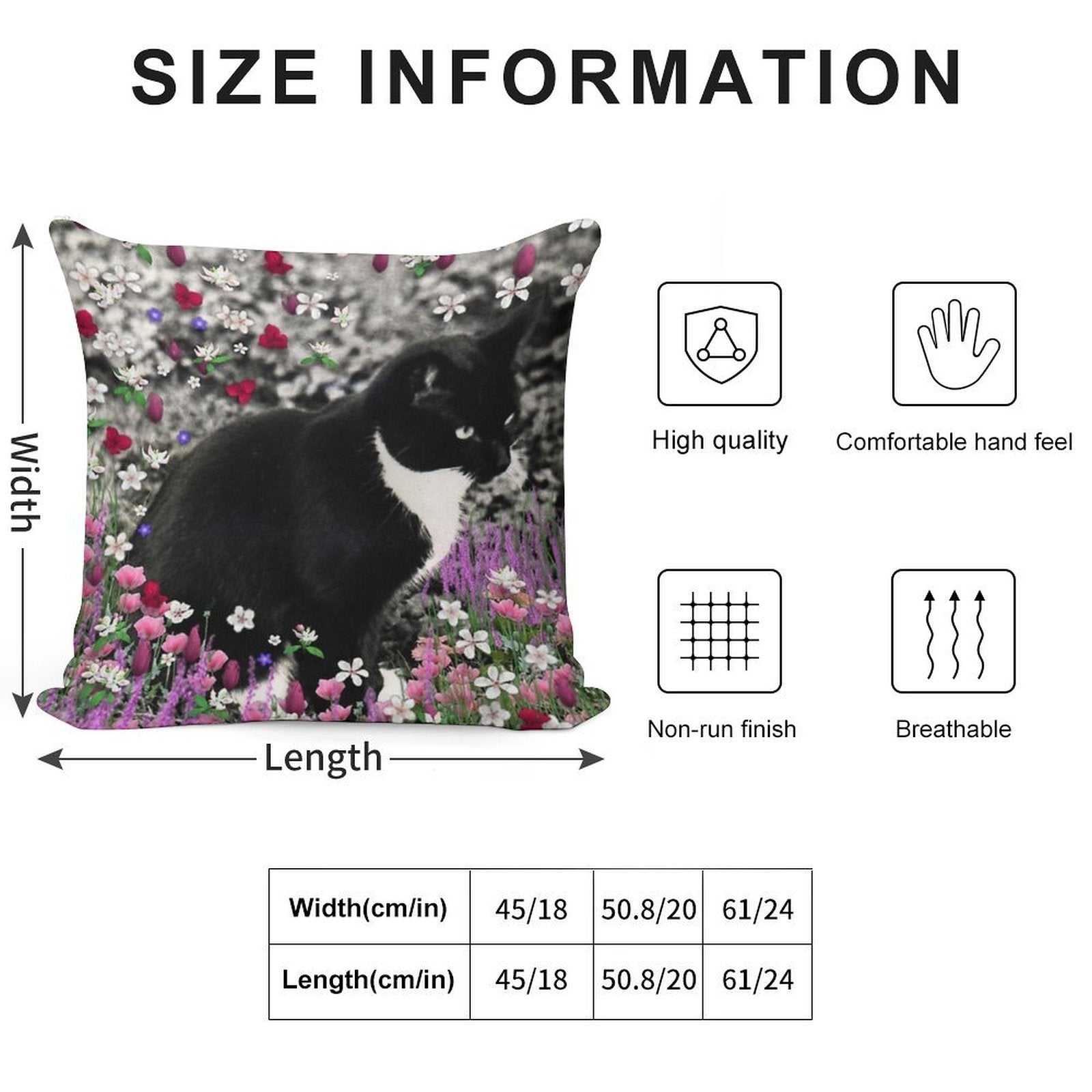 Freckles in Flowers II - Tuxedo Cat Soft Short Plush Fabric Throw Pillow
