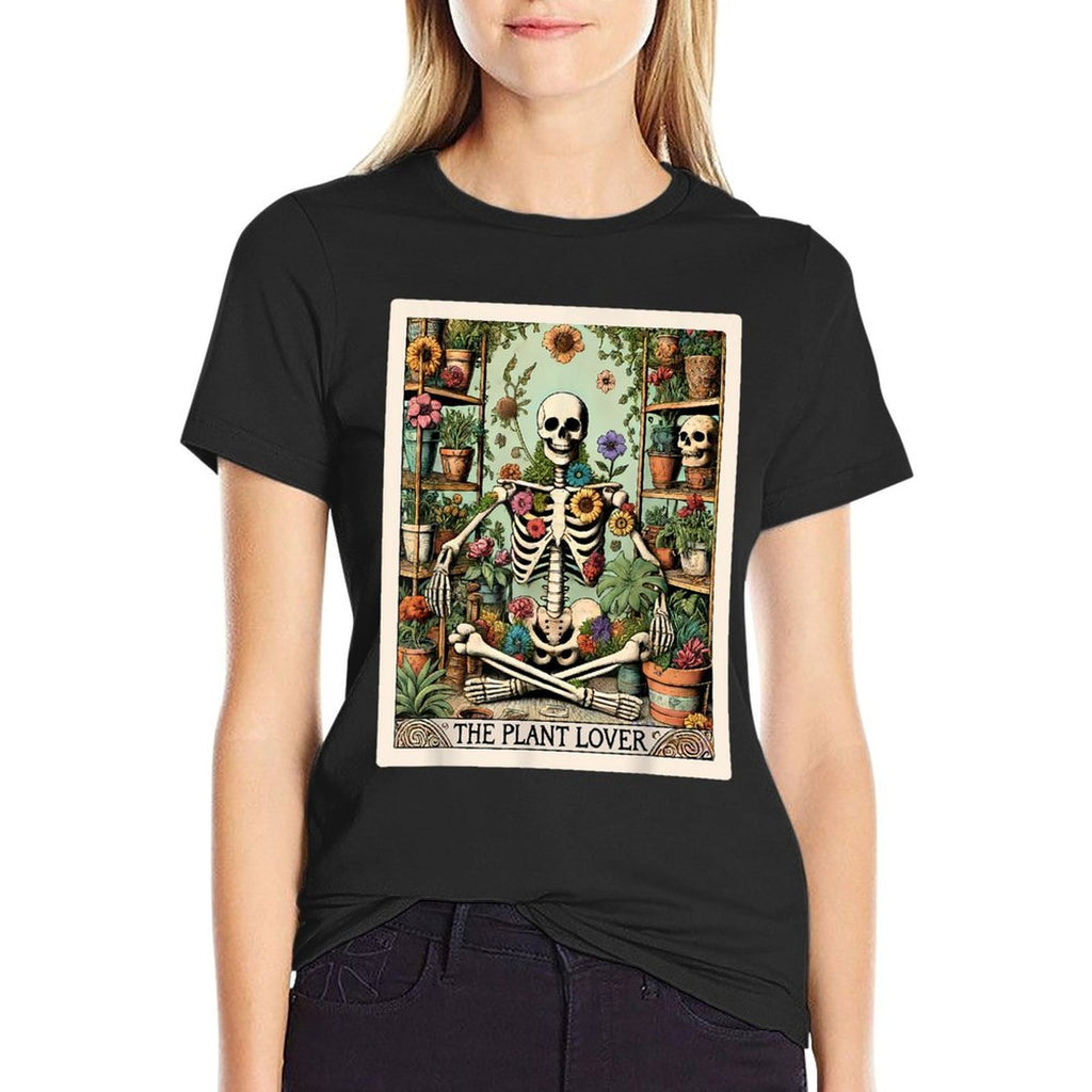 The Plant Lover Tarot Card Skeleton Flower Gardening  Polyester Blend T-Shirt