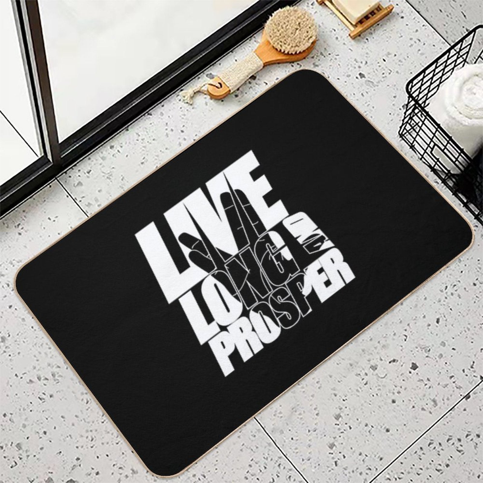 LIVE LONG AND PROSPER Star Trek ™ Quote Meme Slogan with Silhouette of The Vulkan Gruss  Toxin-Free Bath Mat