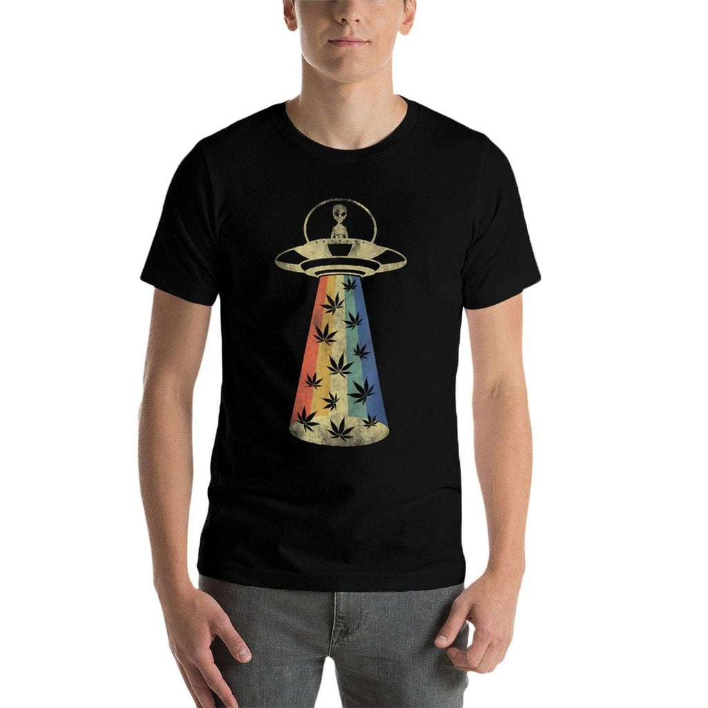 Alien UFO Abduction Weed Cannabis Marijuana Leaf Funny  Moisture-wicking T-Shirt