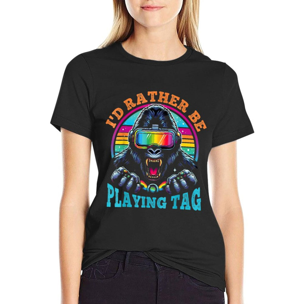 Bruh I'd Rather Playing Gorilla Funny Gorilla VR Gamer Boys  Oversized Silhouette T-Shirt