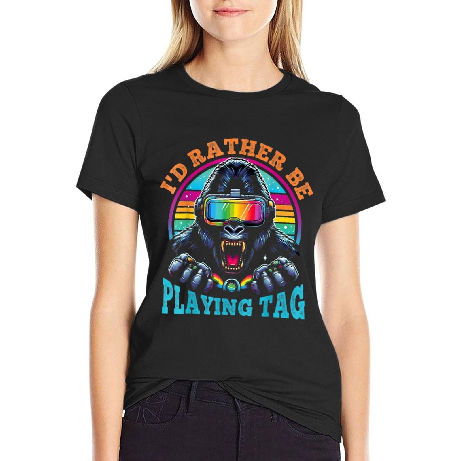 Bruh I'd Rather Playing Gorilla Funny Gorilla VR Gamer Boys  Oversized Silhouette T-Shirt