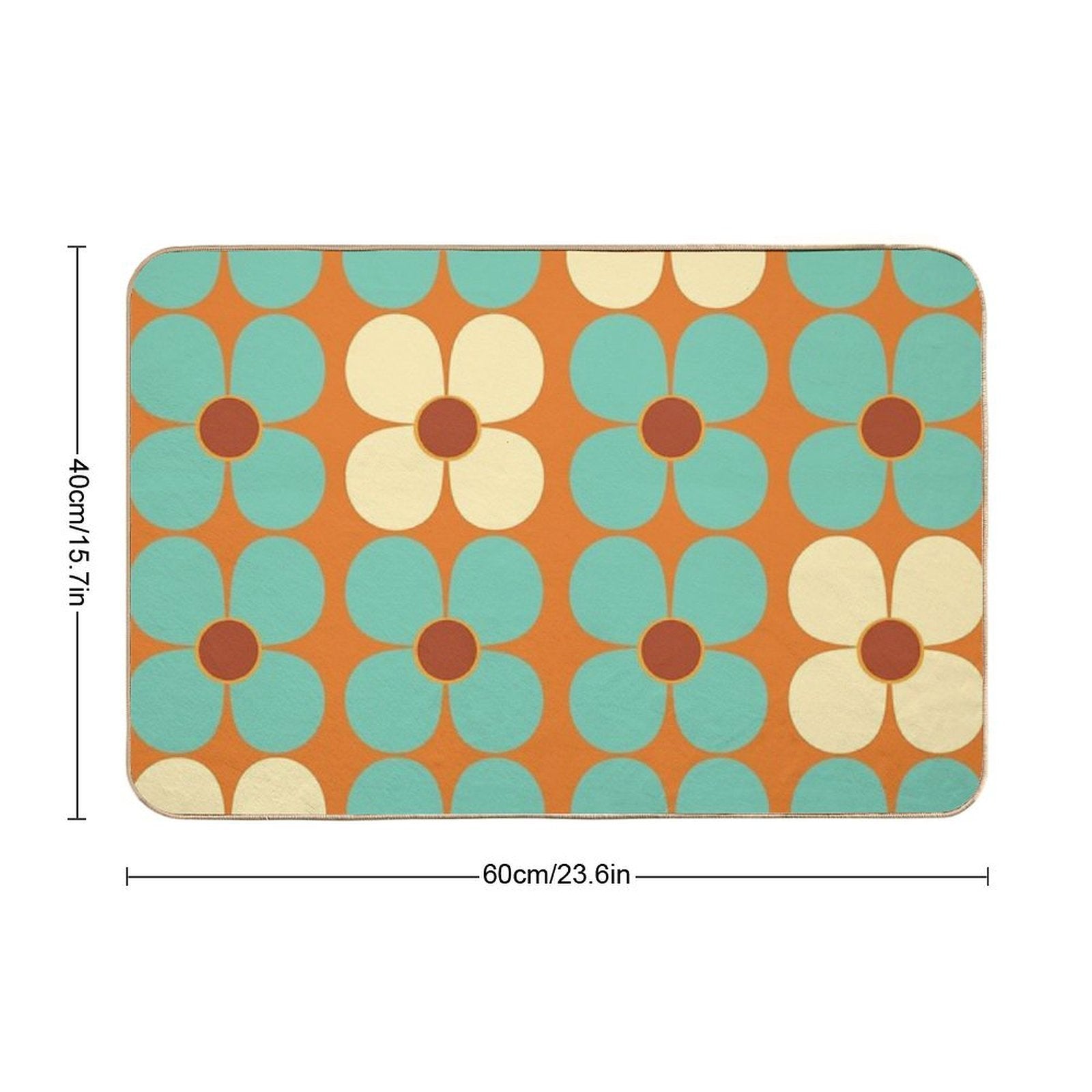 Retro Land Flower Power Blue And Cream  Toxin-Free Bath Mat
