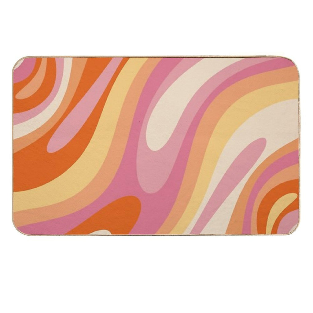 Wavy Loops Retro Abstract Pattern in Retro Orange Yellow Thulian Pink Cream  Slip-Resistant Bath Mat