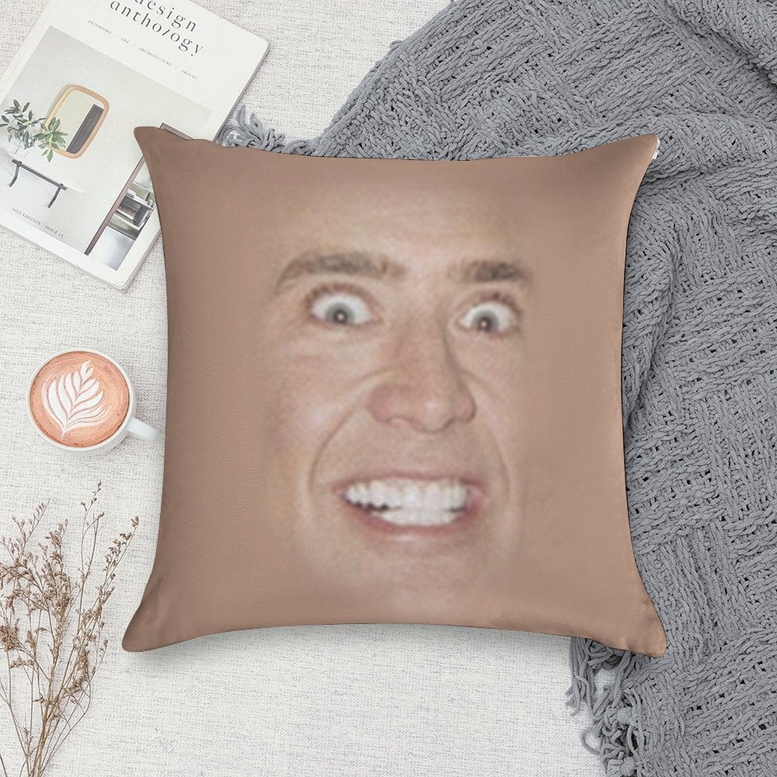 Nicholas Cage Face Pattern Soft Skin-Friendly Throw Pillow