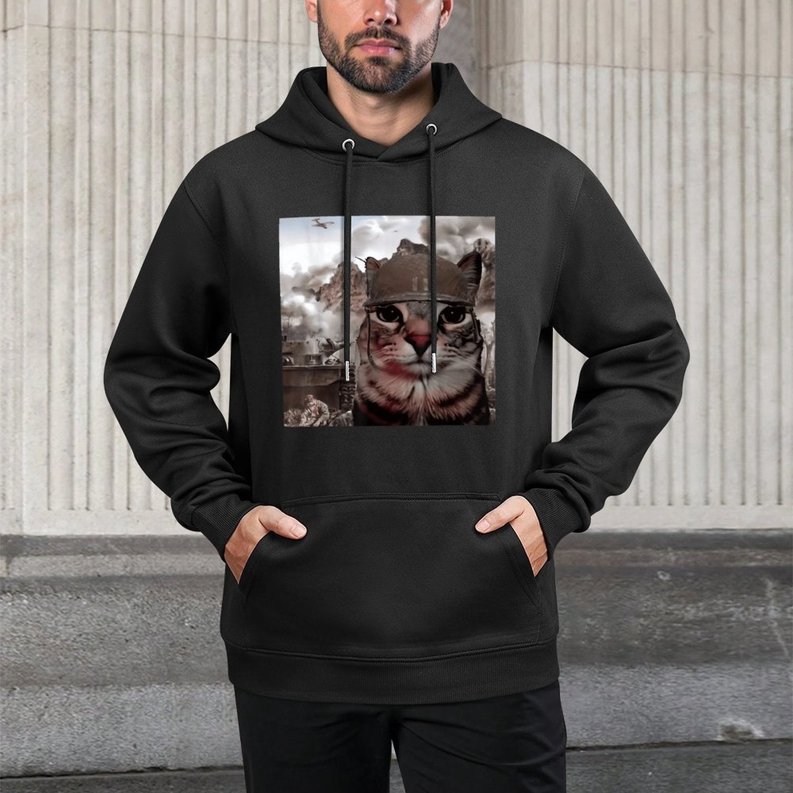 Funny Gen Alpha Meme Soldier Cat Hilarious World War Joke Easy Care Hoodie