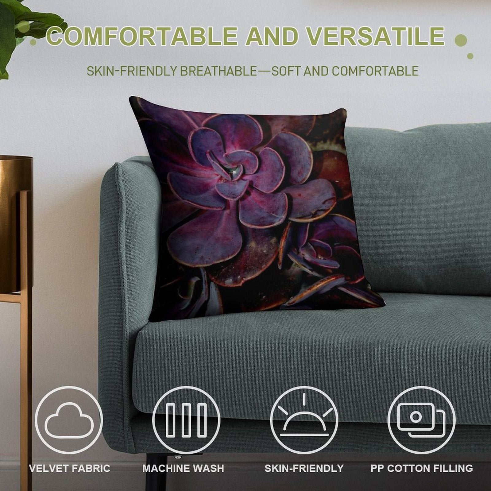 Velvet Aubergine Cactus Soft Multiple Sizes Throw Pillow