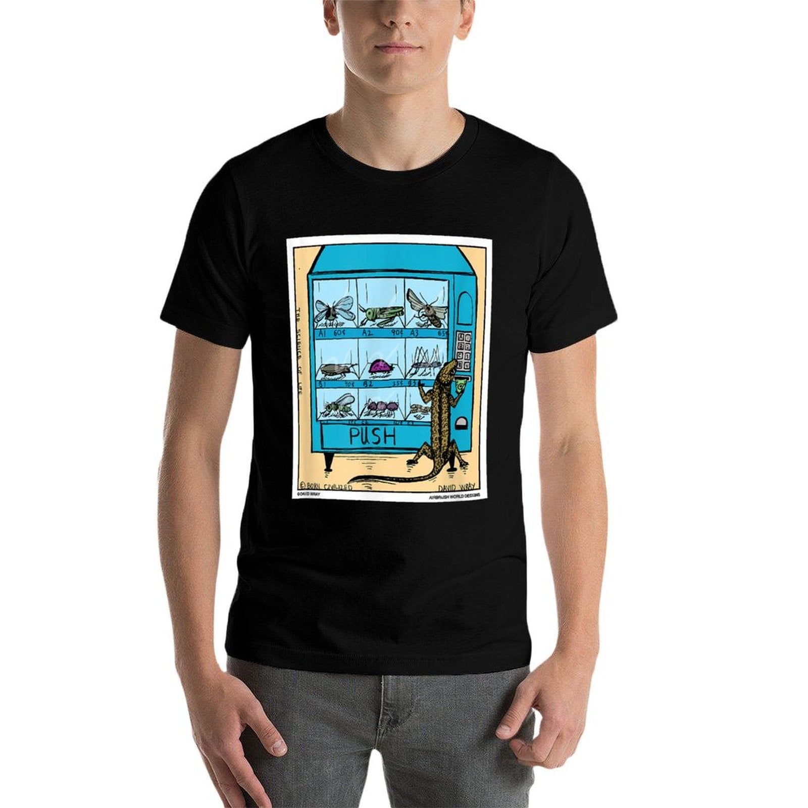 Lizard Using Insect Vending Machine Funny Reptile Gift  Heathered Texture T-Shirt