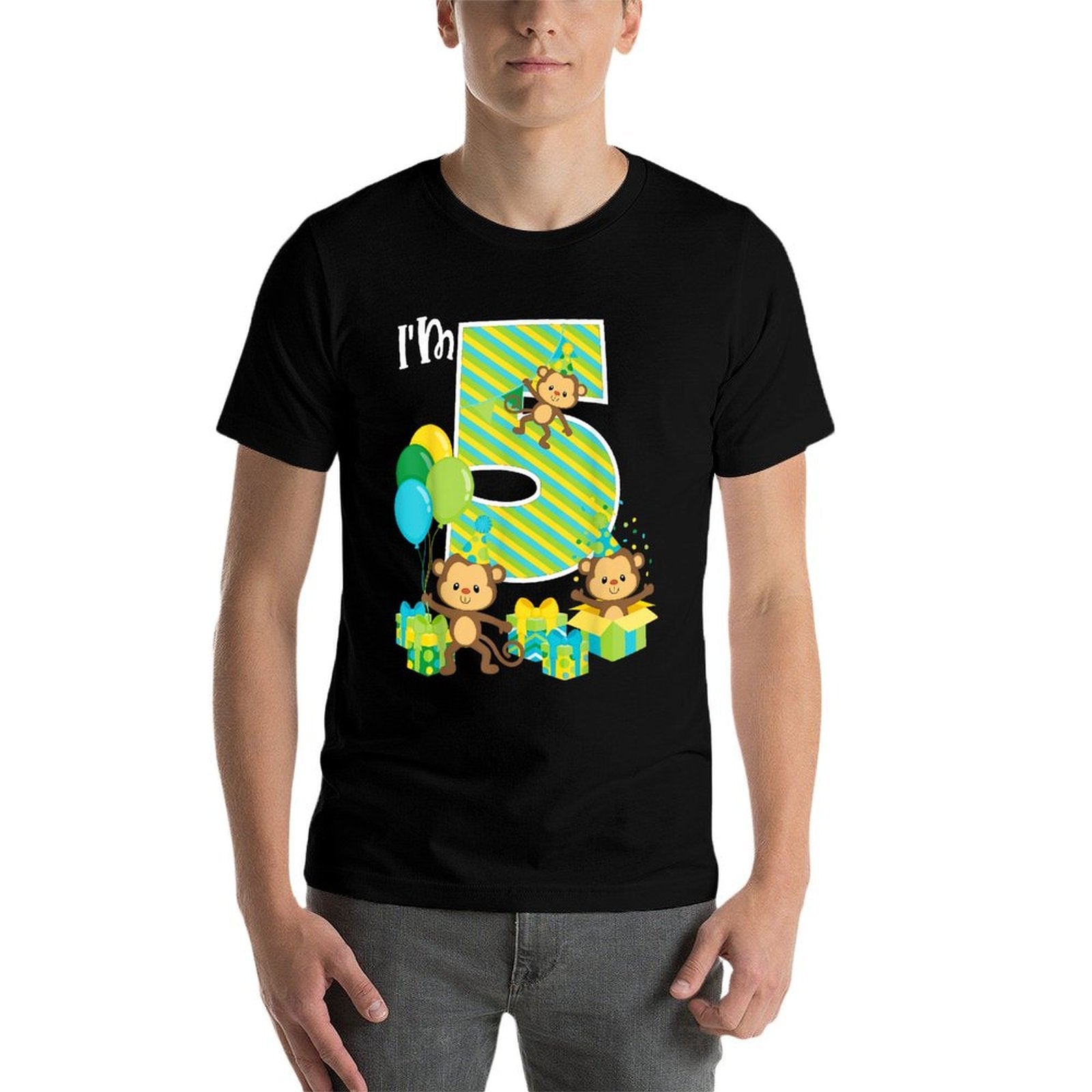 Birthday Monkey 5th Birthday Party Five Year Old Kid Toddler  Moisture-wicking T-Shirt