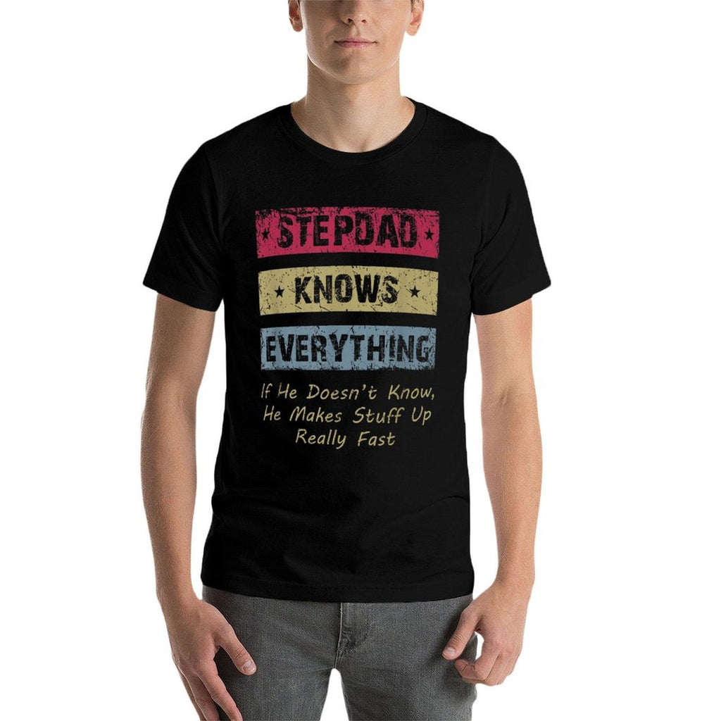 Vintage Stepdad Knows Everything Funny Step Dad Stepfather  Lightweight T-Shirt