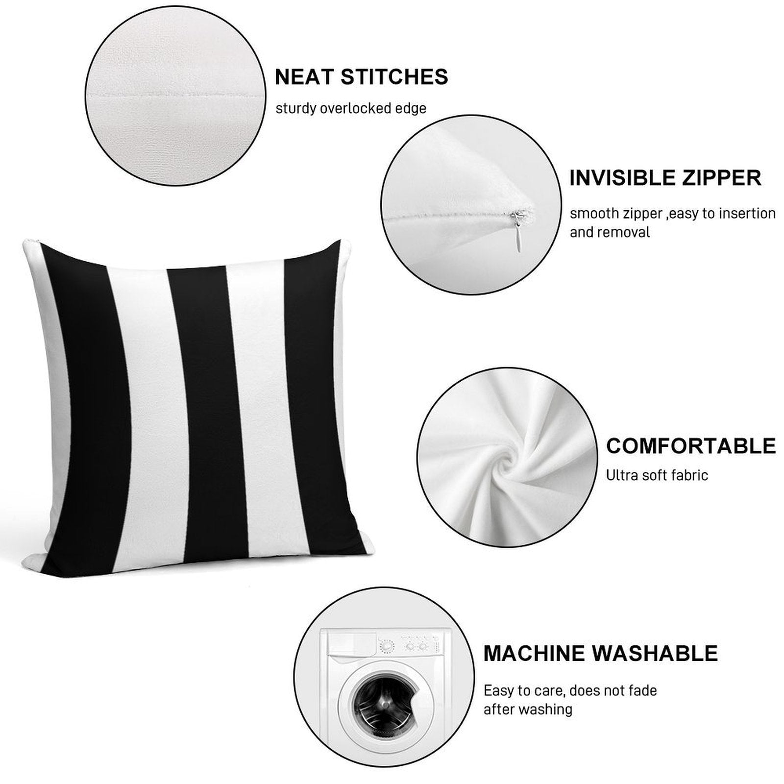 Black And White Stripes Soft Shrink-Resistant Throw Pillow