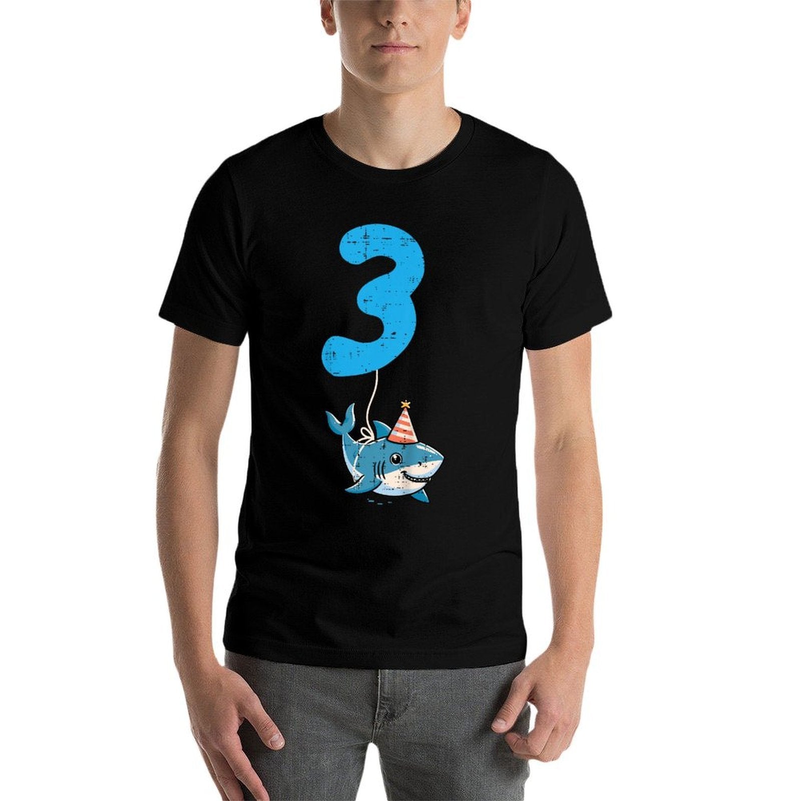 Kids 3rd Birthday Shark 3 Hat Three Year Old Bday Boys Girls Kids  Stretchy T-Shirt