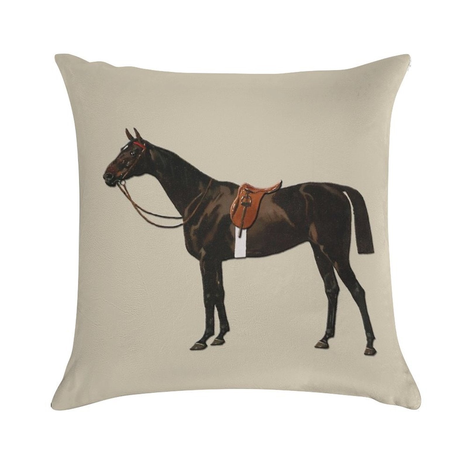 Vintage Equestrian Saddled Riding Horse Soft Anti-Pilling Throw Pillow