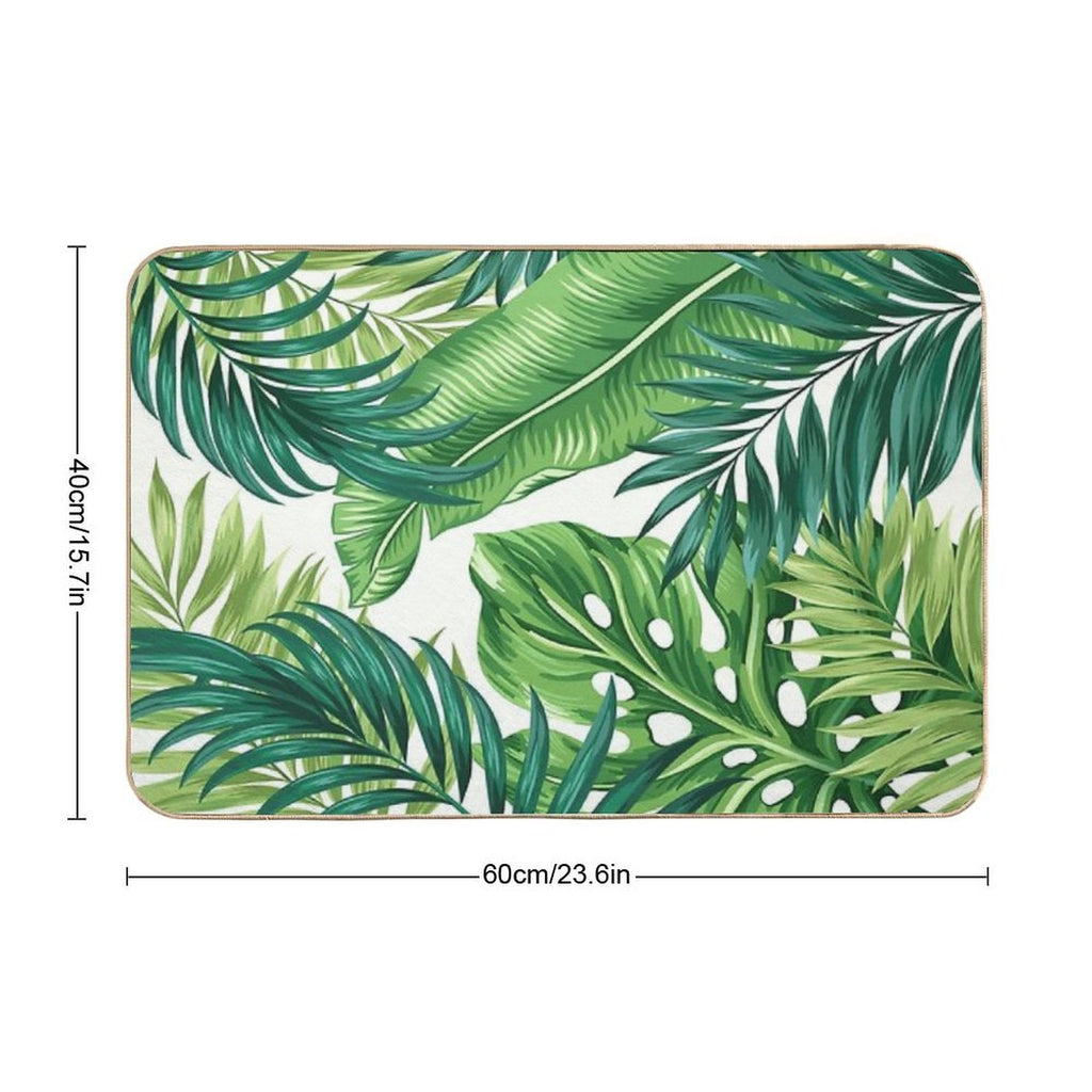 Green Tropical Leaves  High-Traffic Bath Mat