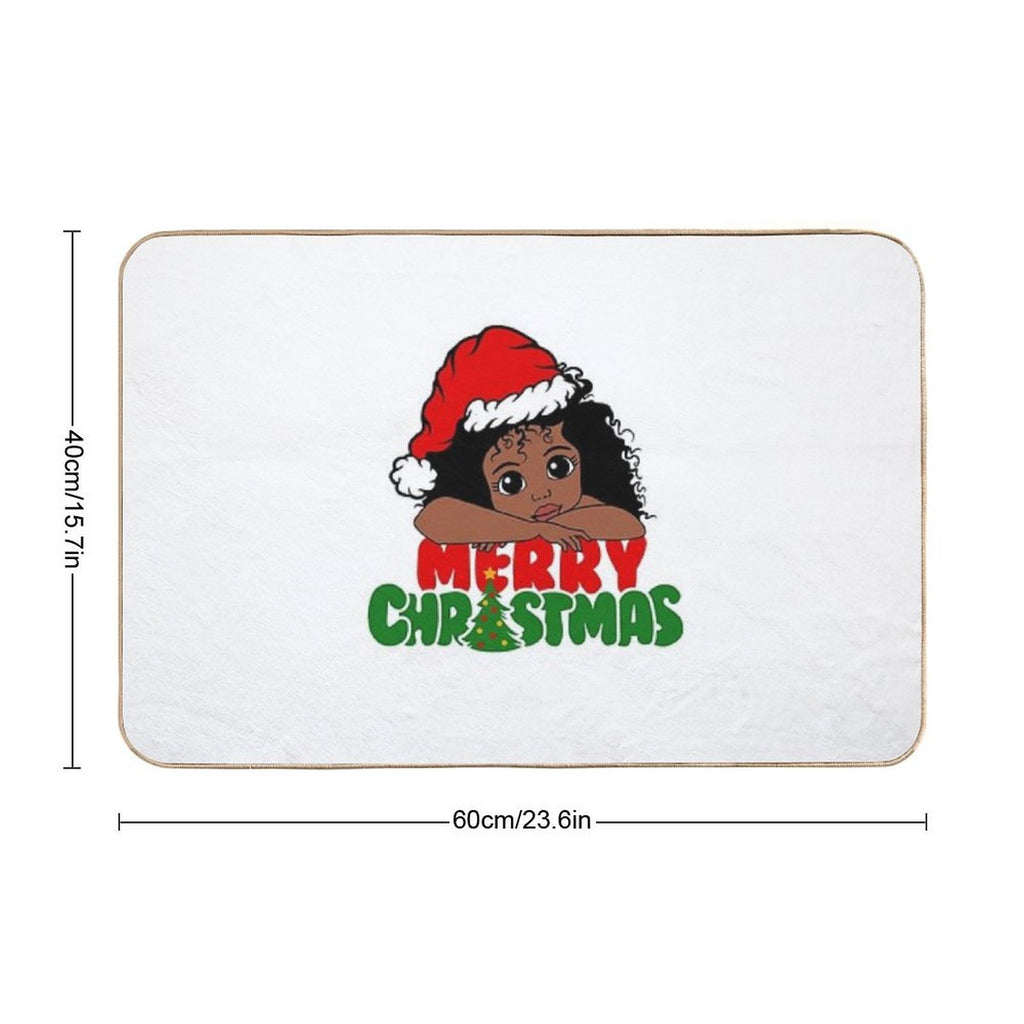 American African Christmas Santa Cute Natural Hair Afro Xmas  Toxin-Free Bath Mat