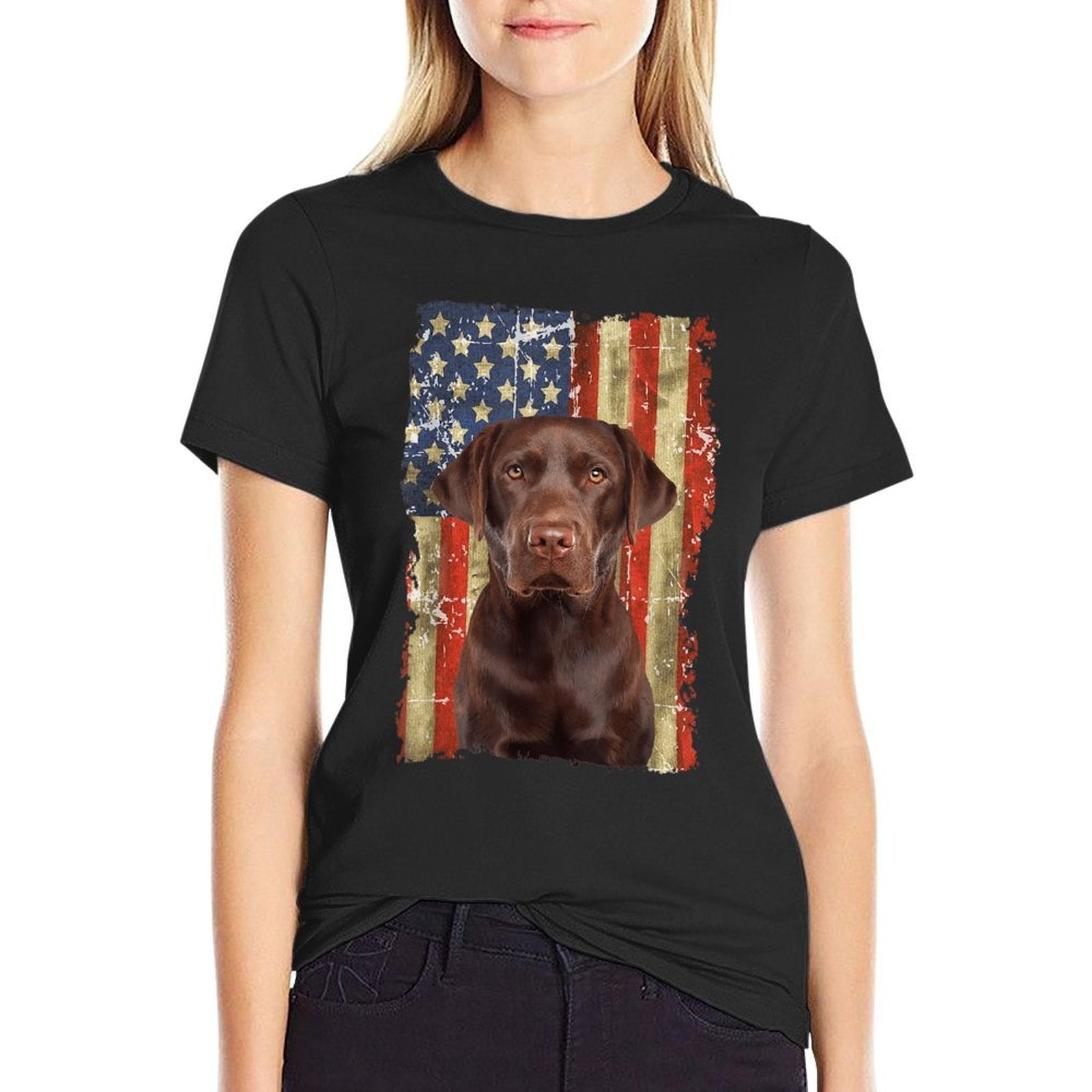Retro Chocolate Lab With USA Gift Chocolate Lab Dad Mom Comfortable T-Shirt