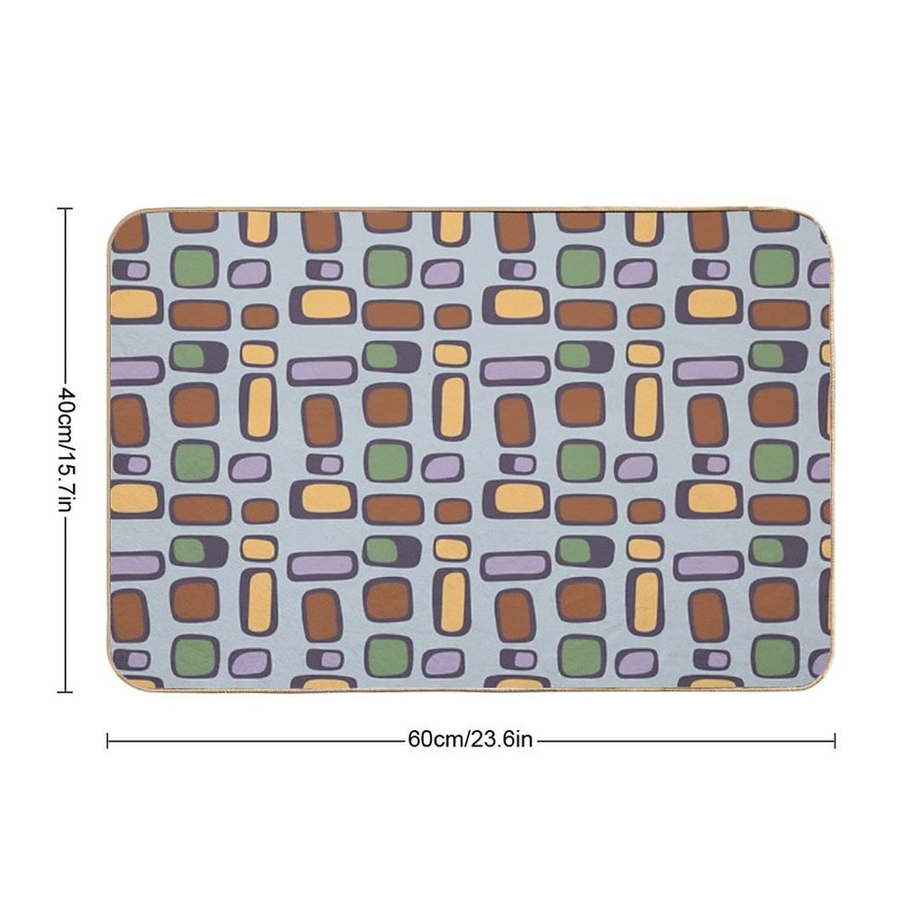 Colorful Retro Mid Century Aesthetic Squares Geometric Pattern Gray Blue & Brown  Versatile Bath Mat