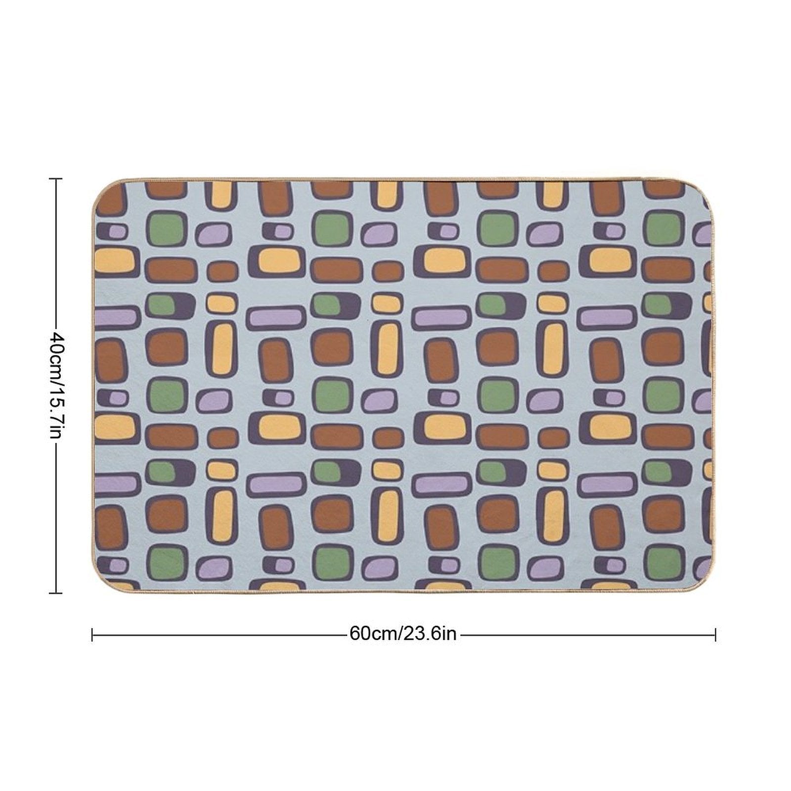 Colorful Retro Mid Century Aesthetic Squares Geometric Pattern Gray Blue & Brown  Versatile Bath Mat