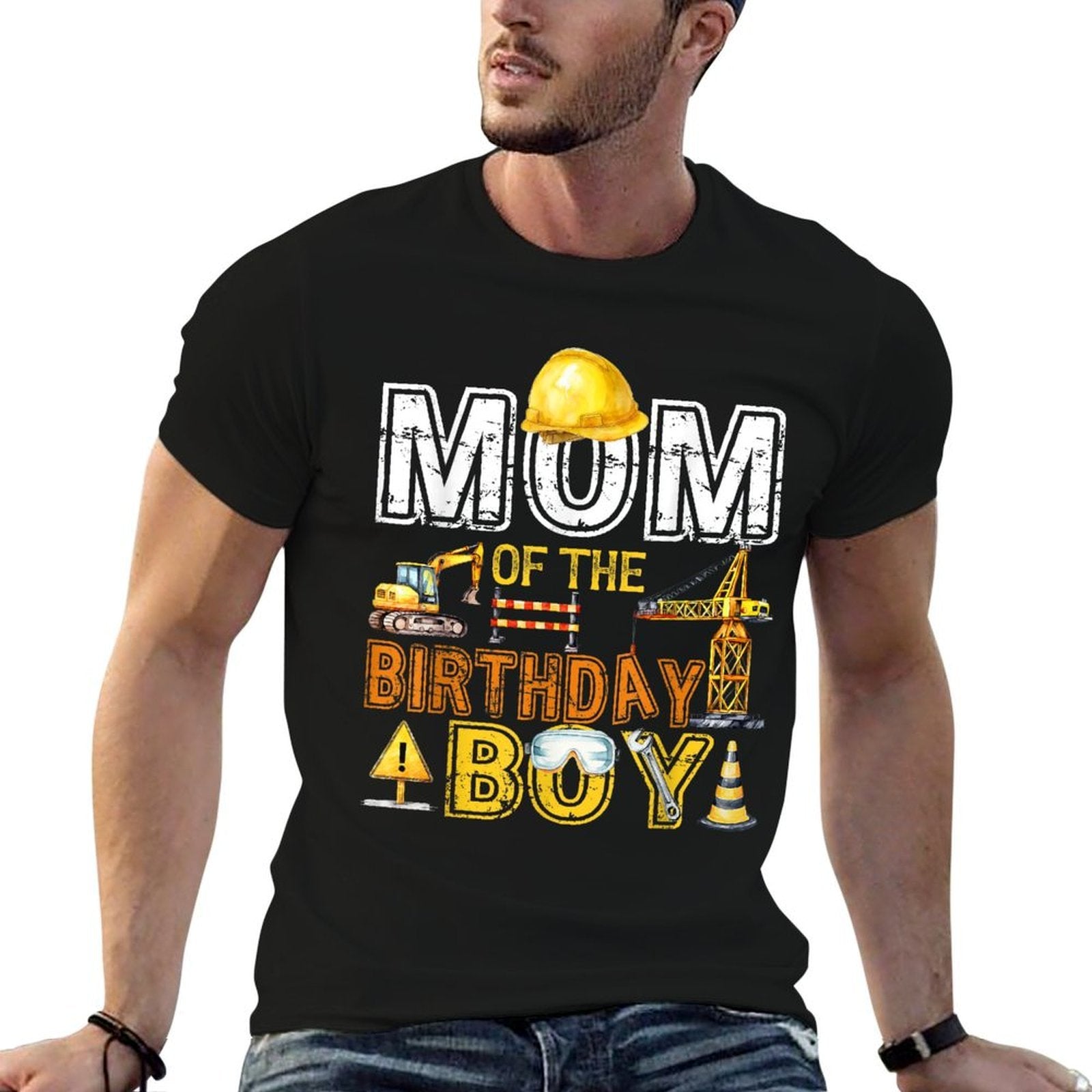 Mom of The Birthday Construction Worker Boy Crew Bday Party  Cotton T-Shirt