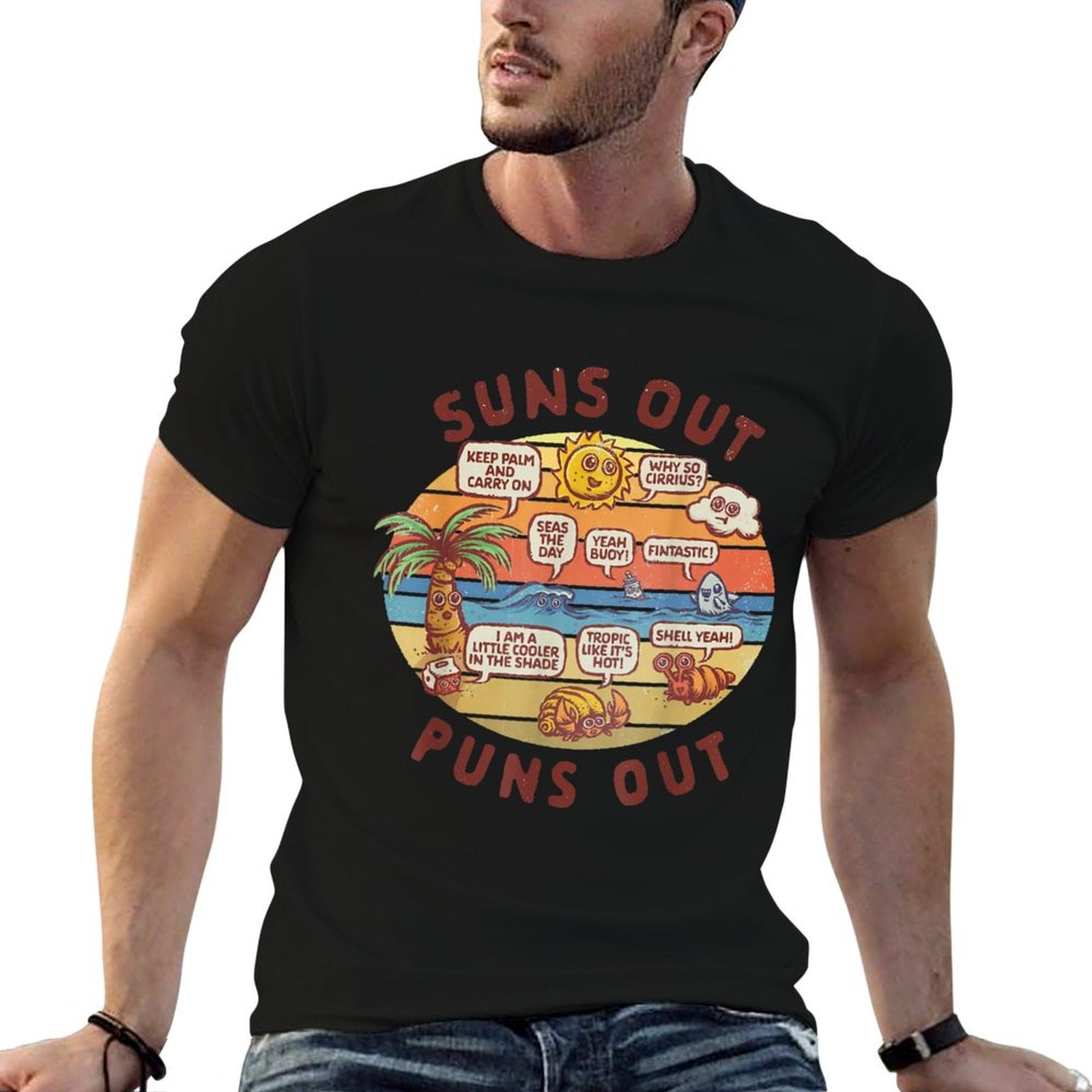 Vintage Summer Lover Quote Suns Out Puns Out Funny Meme  Durable T-Shirt