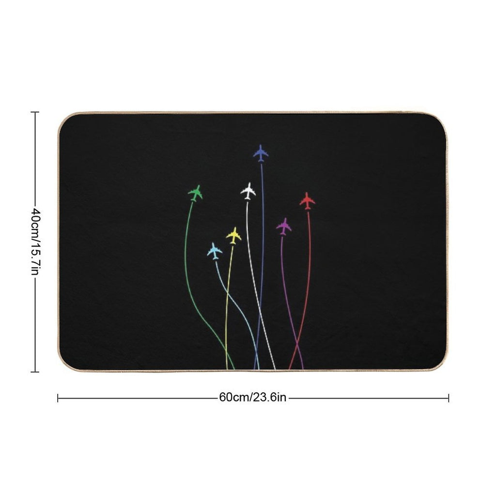 Rainbow Airplanes Flying on Eachother  Rapid-Drying Bath Mat